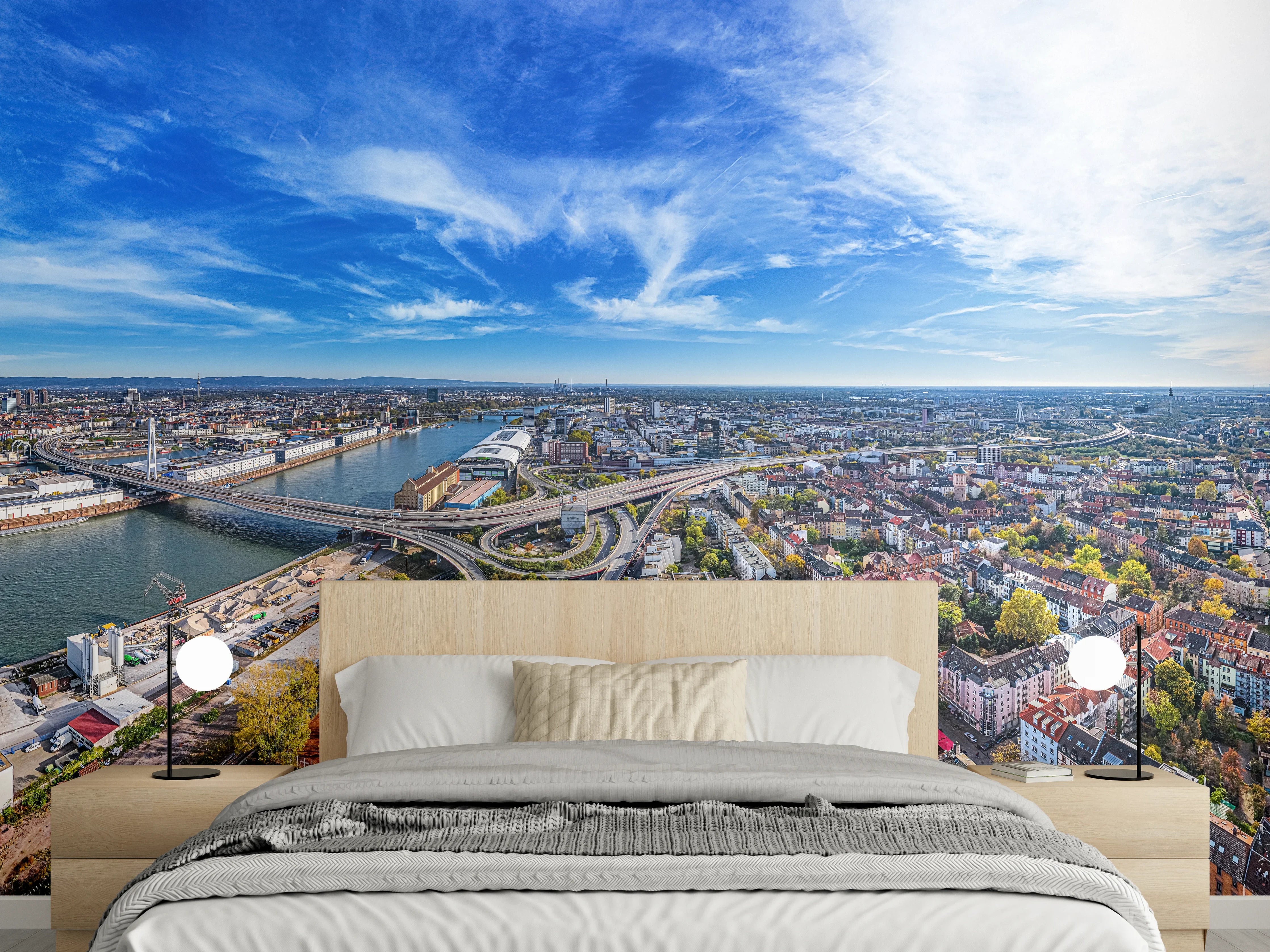 Wandverkleidung Schlafzimmer - Luftaufnahme der Stadt Ludwigshafen