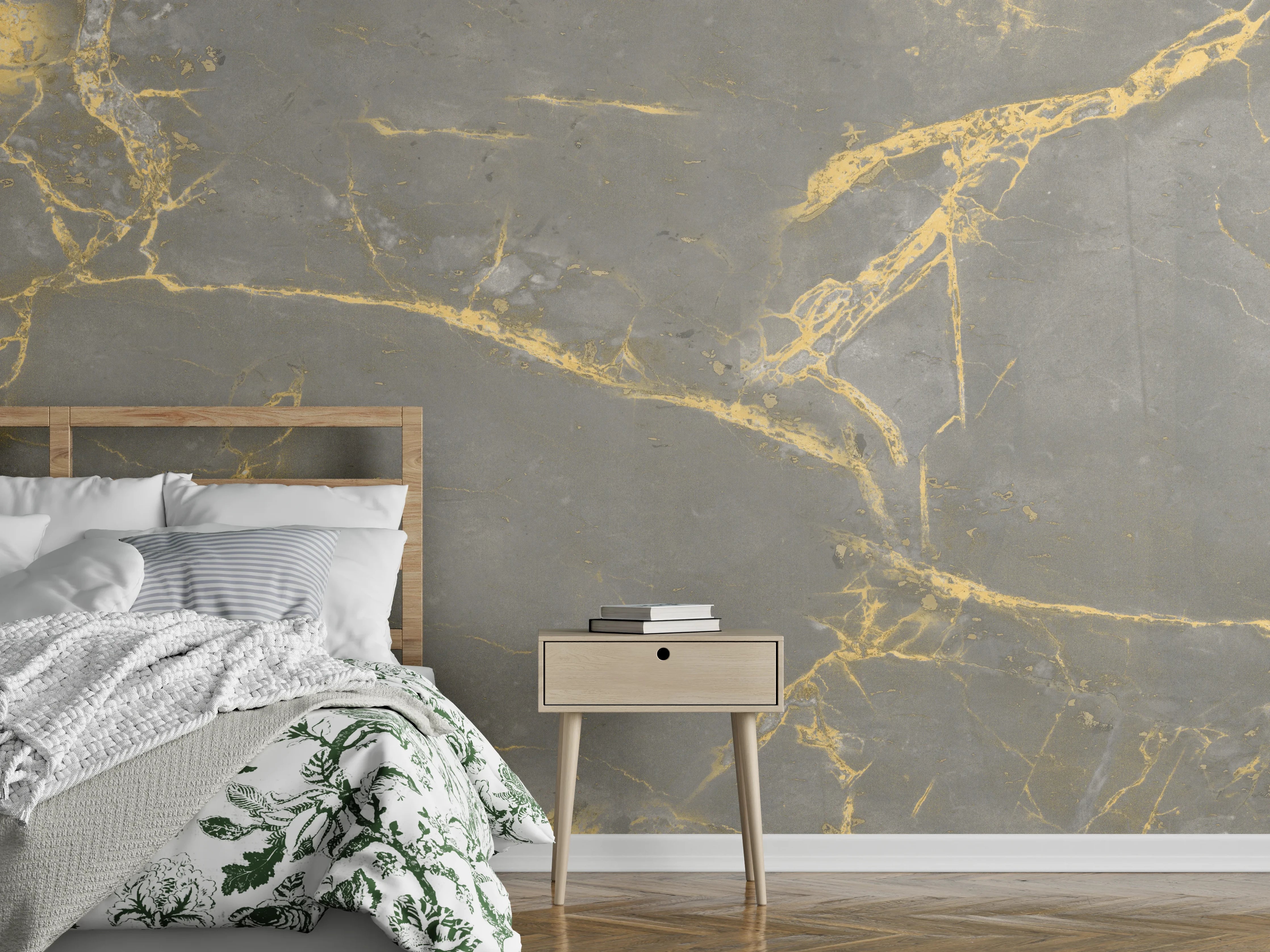 Wandverkleidung Schlafzimmer - Luxuriöse Goldmarmor-Textur