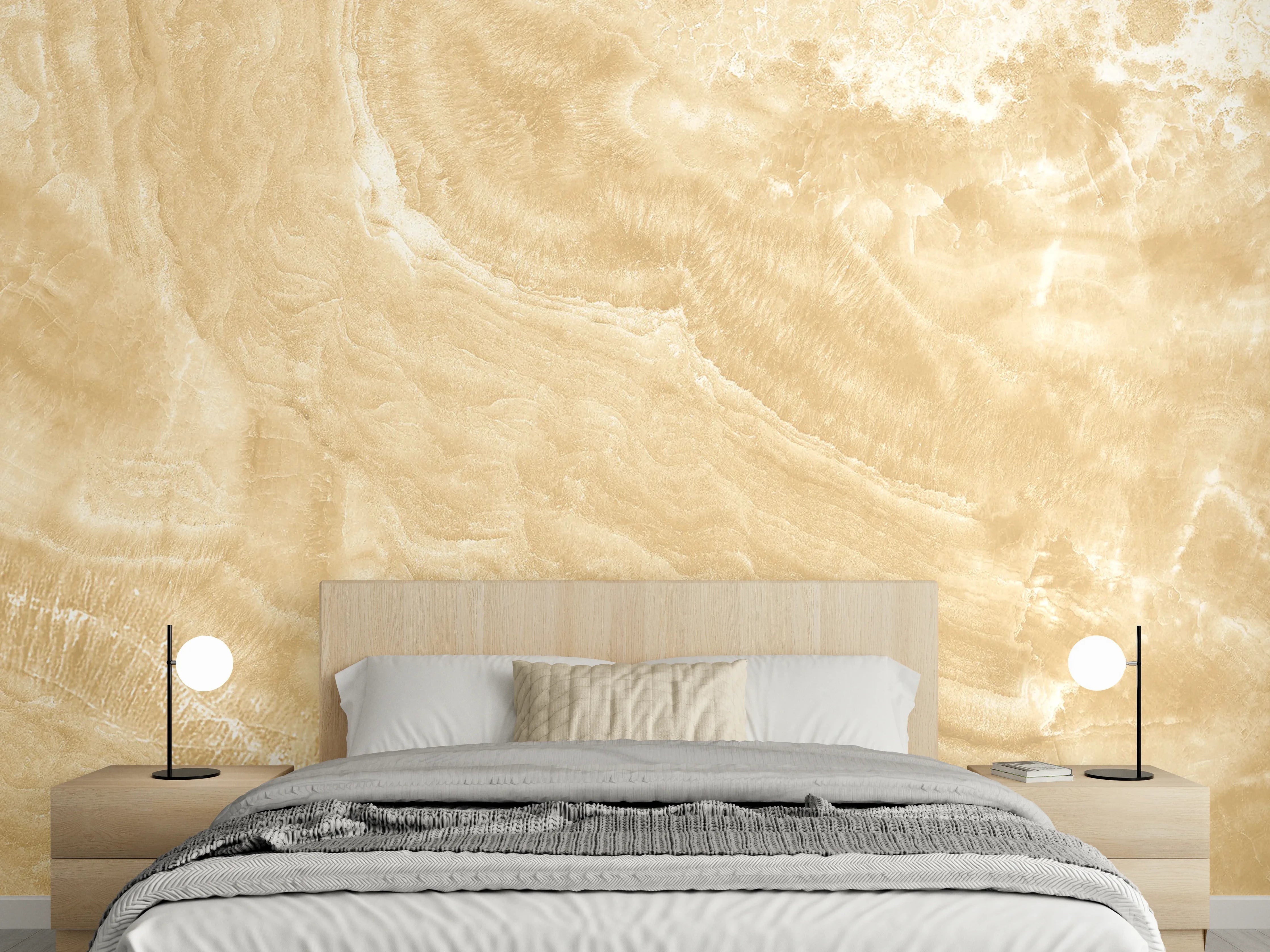 Wandverkleidung Schlafzimmer - Luxuriöse Sandstein-Textur in warmen Tönen