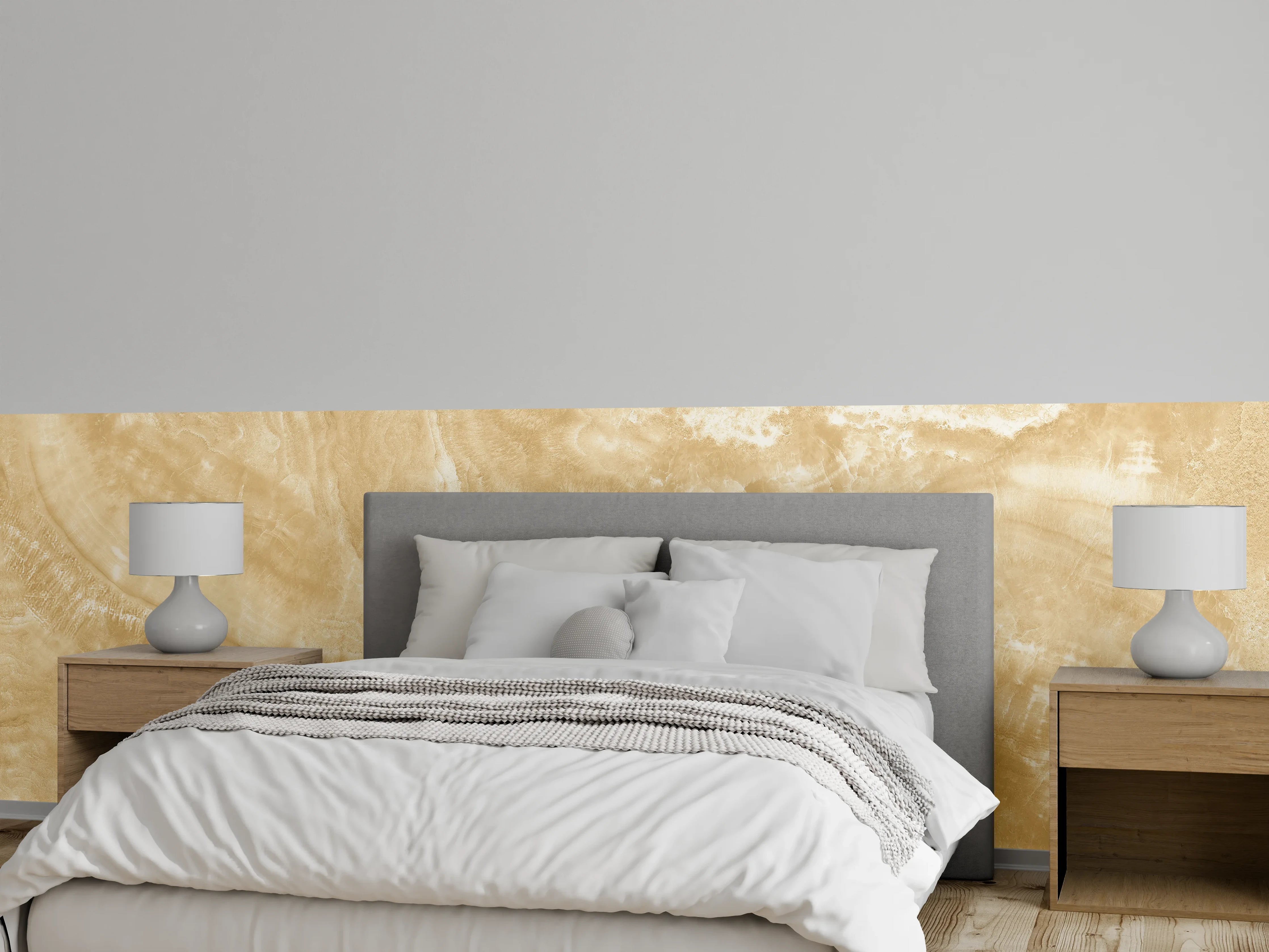 Wandverkleidung Schlafzimmer - Luxuriöse Sandstein-Textur in warmen Tönen