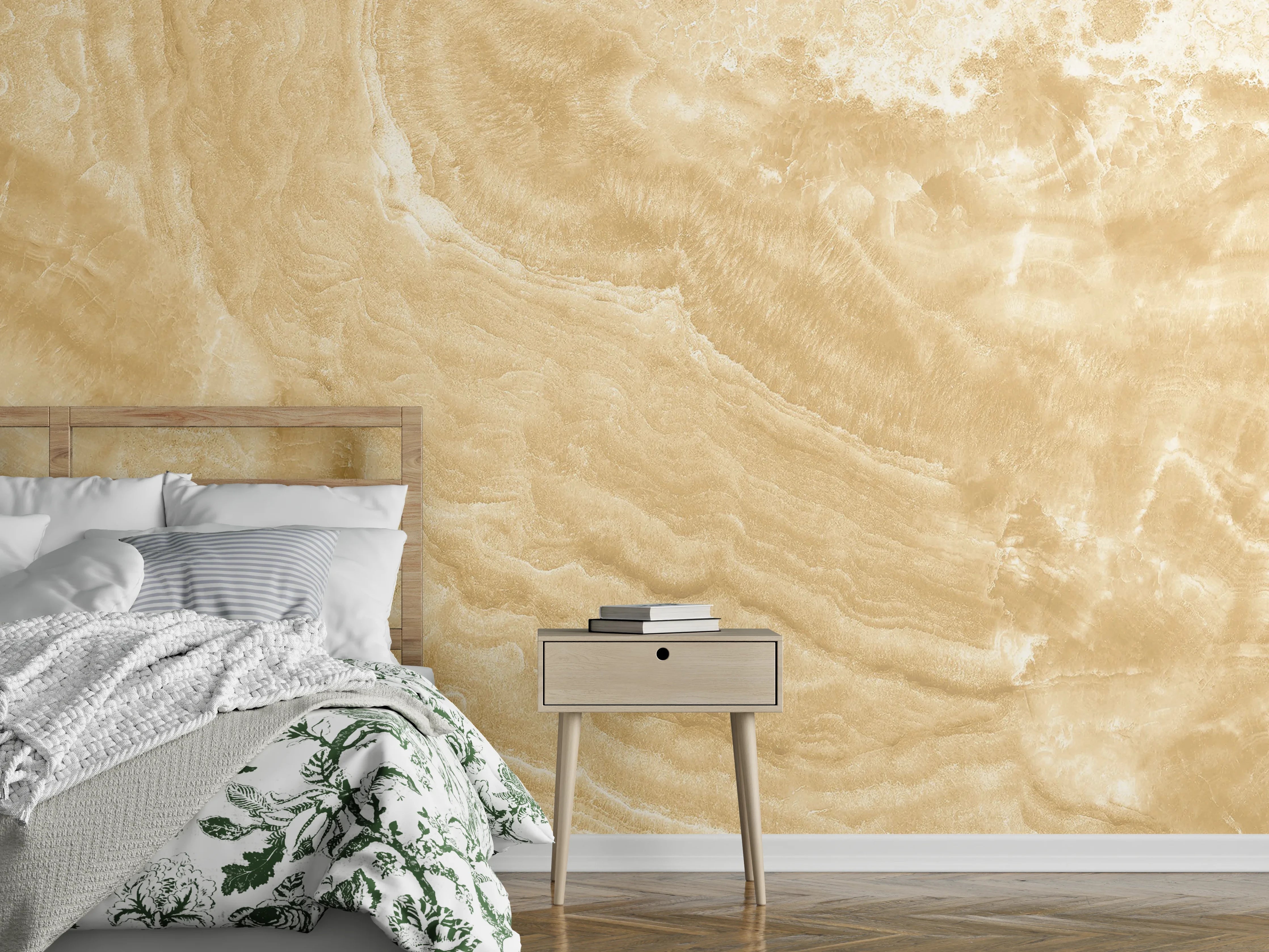 Wandverkleidung Schlafzimmer - Luxuriöse Sandstein-Textur in warmen Tönen