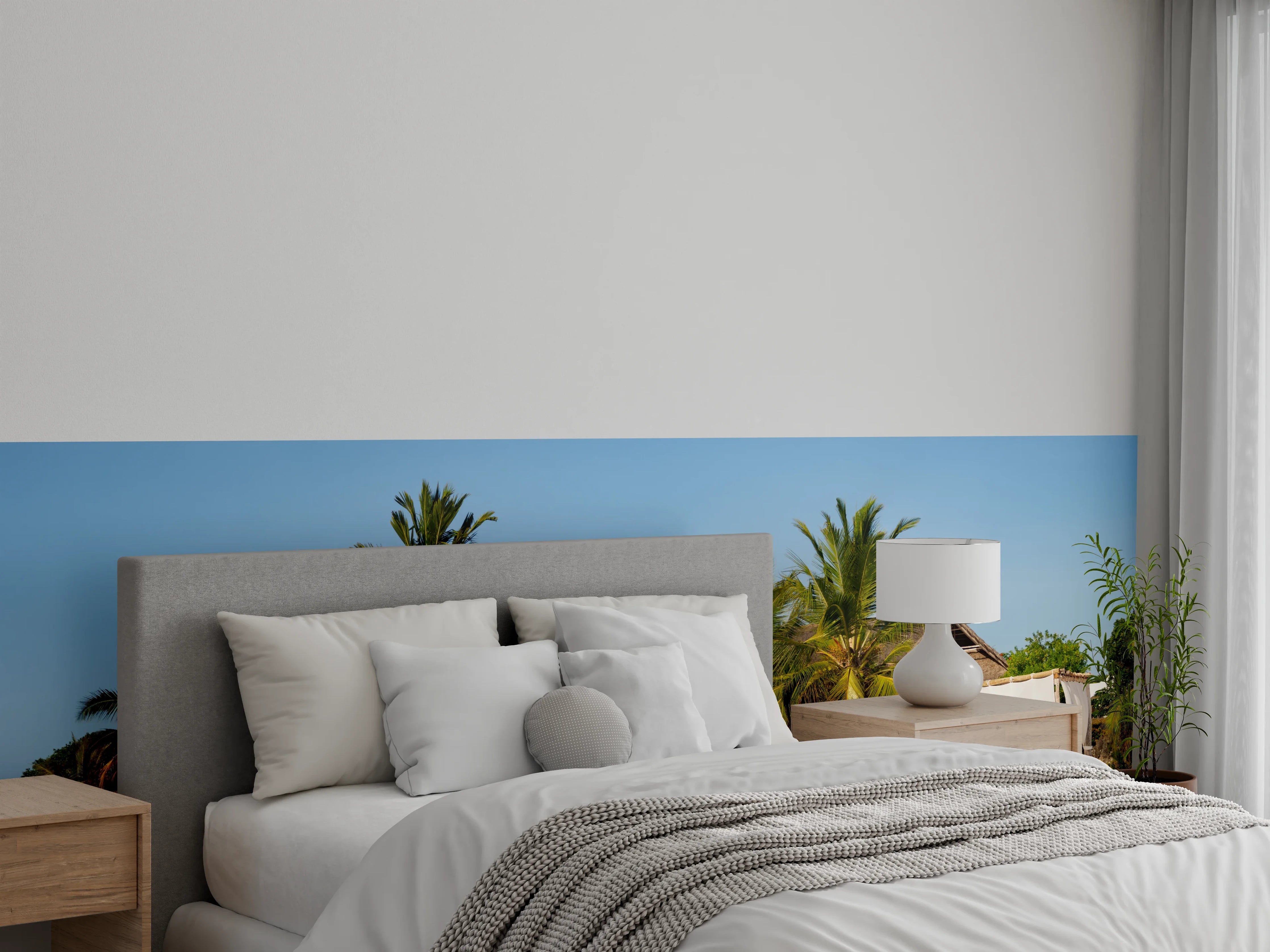 Wandverkleidung Schlafzimmer - Luxuriöse Strand-Lounge mit Palmen