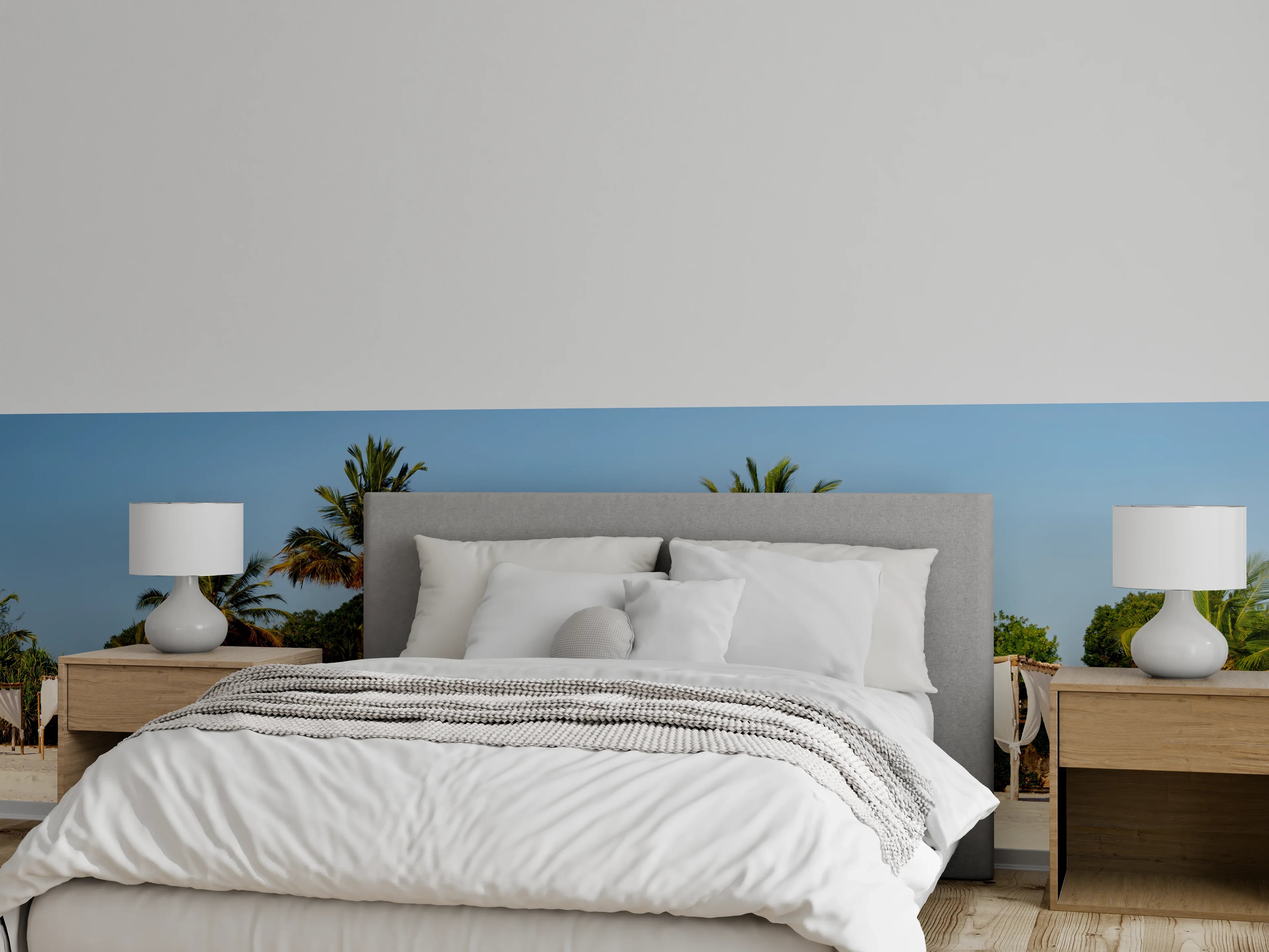 Wandverkleidung Schlafzimmer - Luxuriöse Strand-Lounge mit Palmen