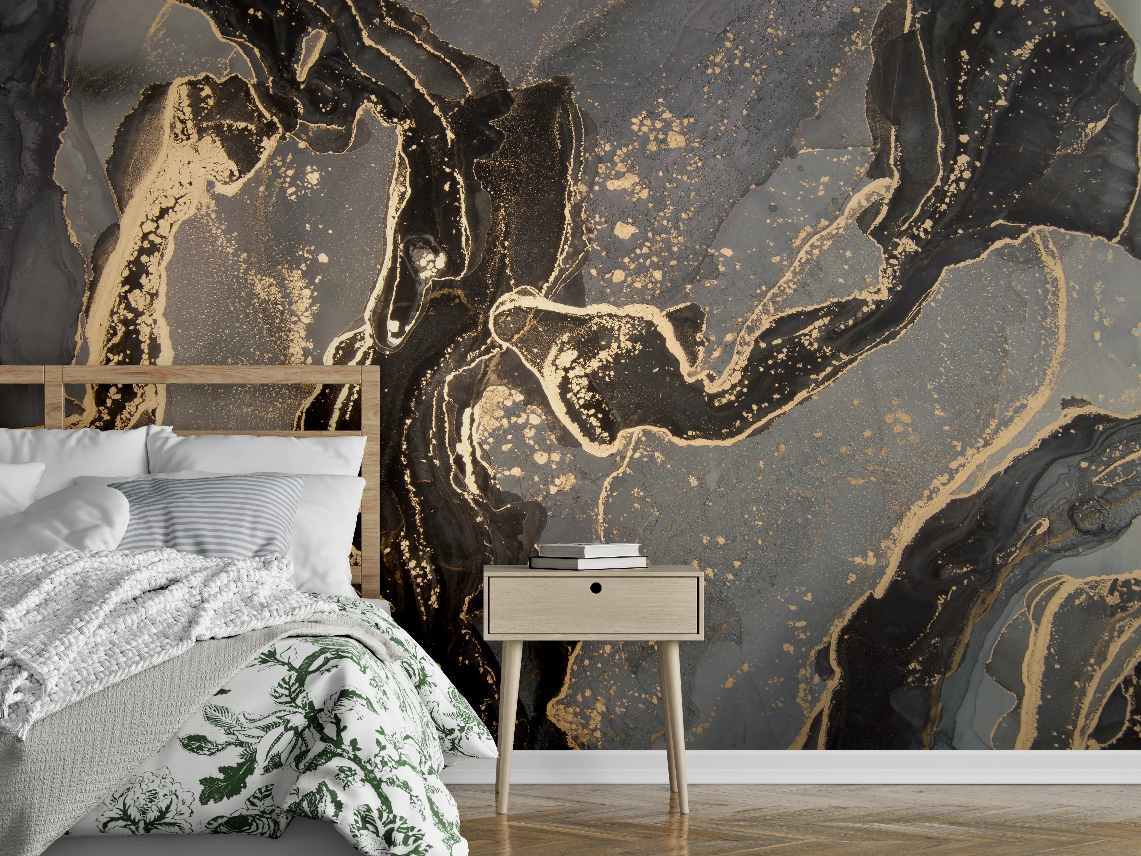 Wandverkleidung Schlafzimmer - Luxuriöse abstrakte Flüssigkunstmalerei 