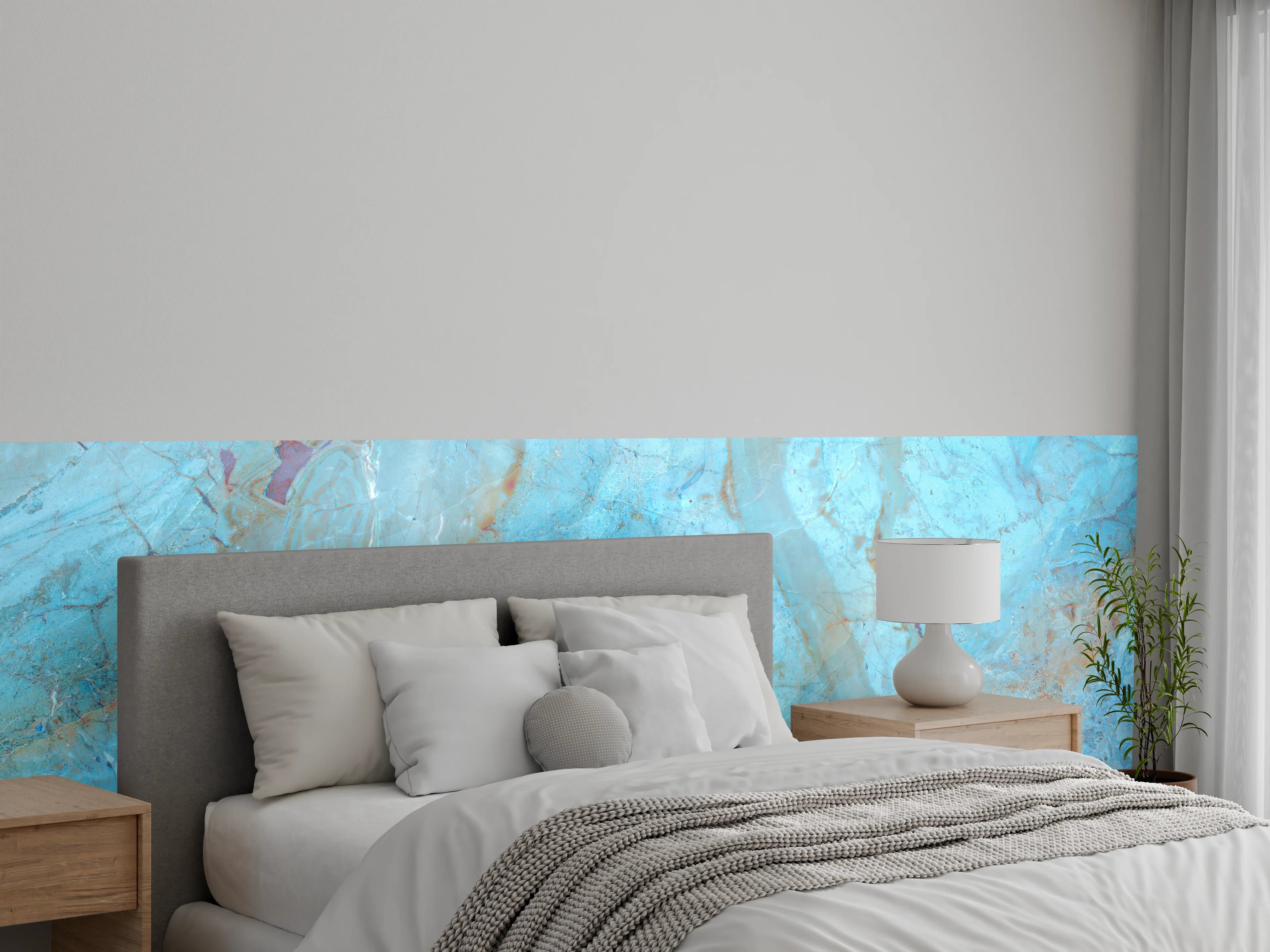Wandverkleidung Schlafzimmer - Luxuriöser Onyxmarmor in Aqua Tone