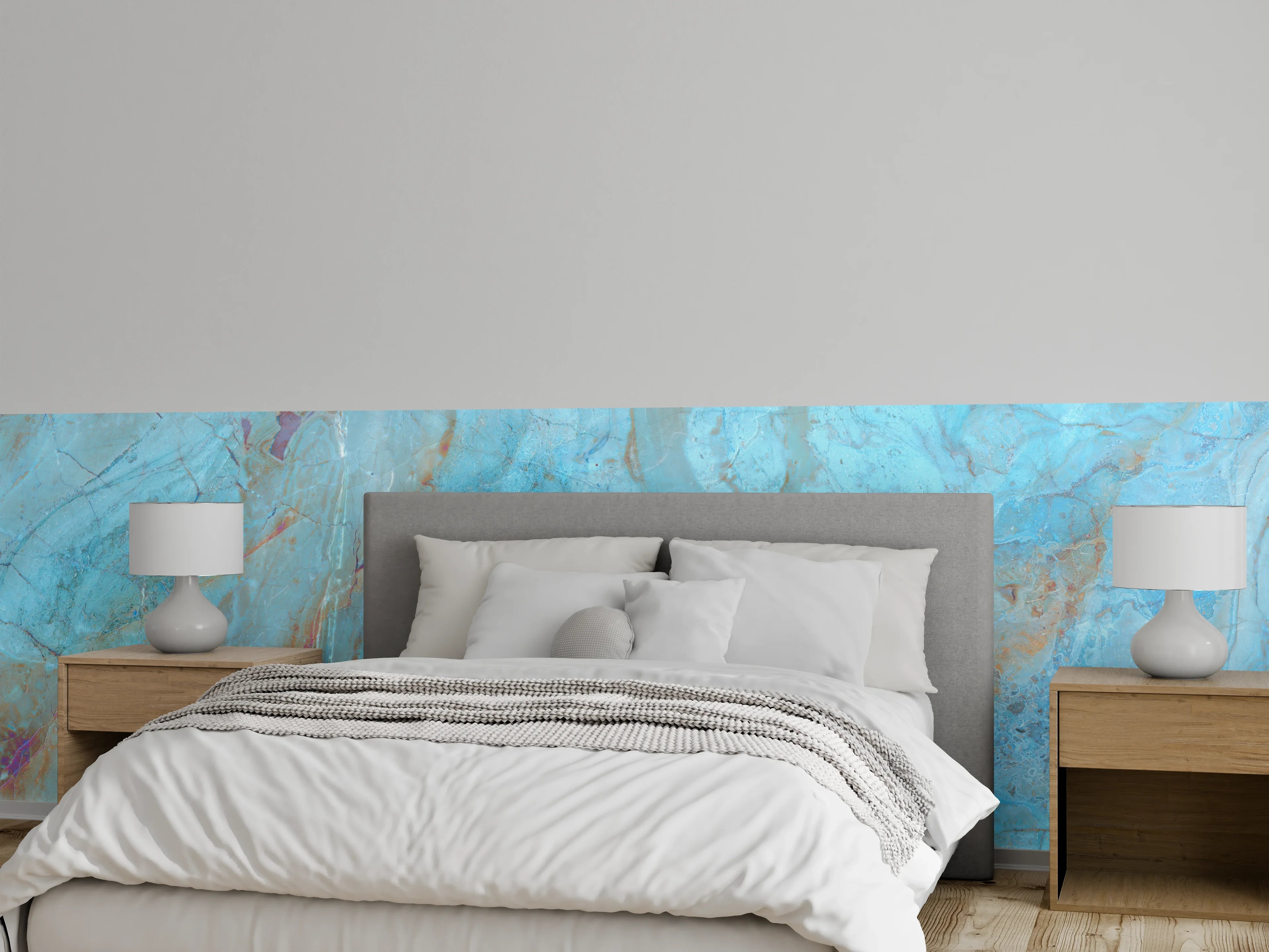 Wandverkleidung Schlafzimmer - Luxuriöser Onyxmarmor in Aqua Tone