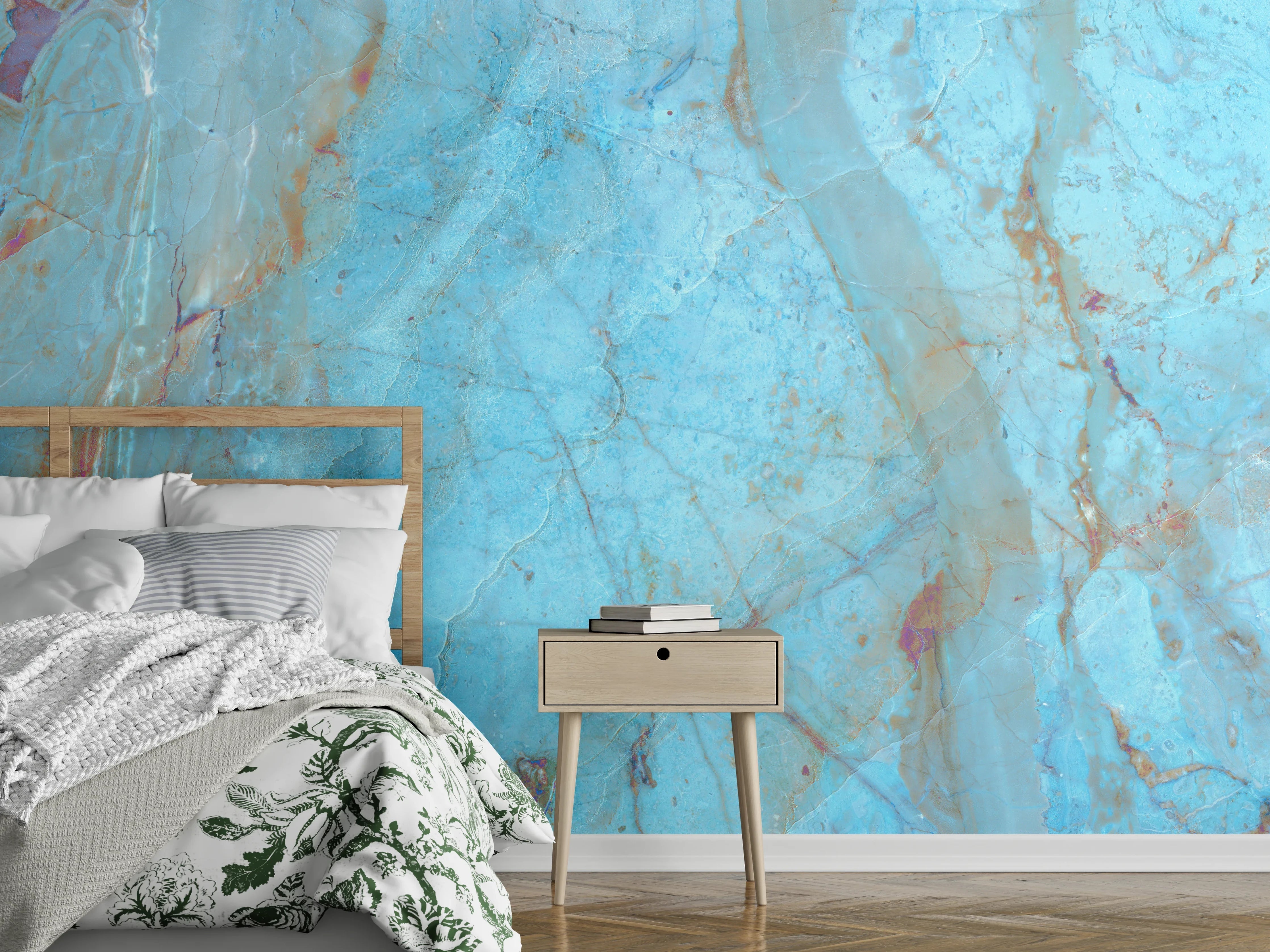 Wandverkleidung Schlafzimmer - Luxuriöser Onyxmarmor in Aqua Tone