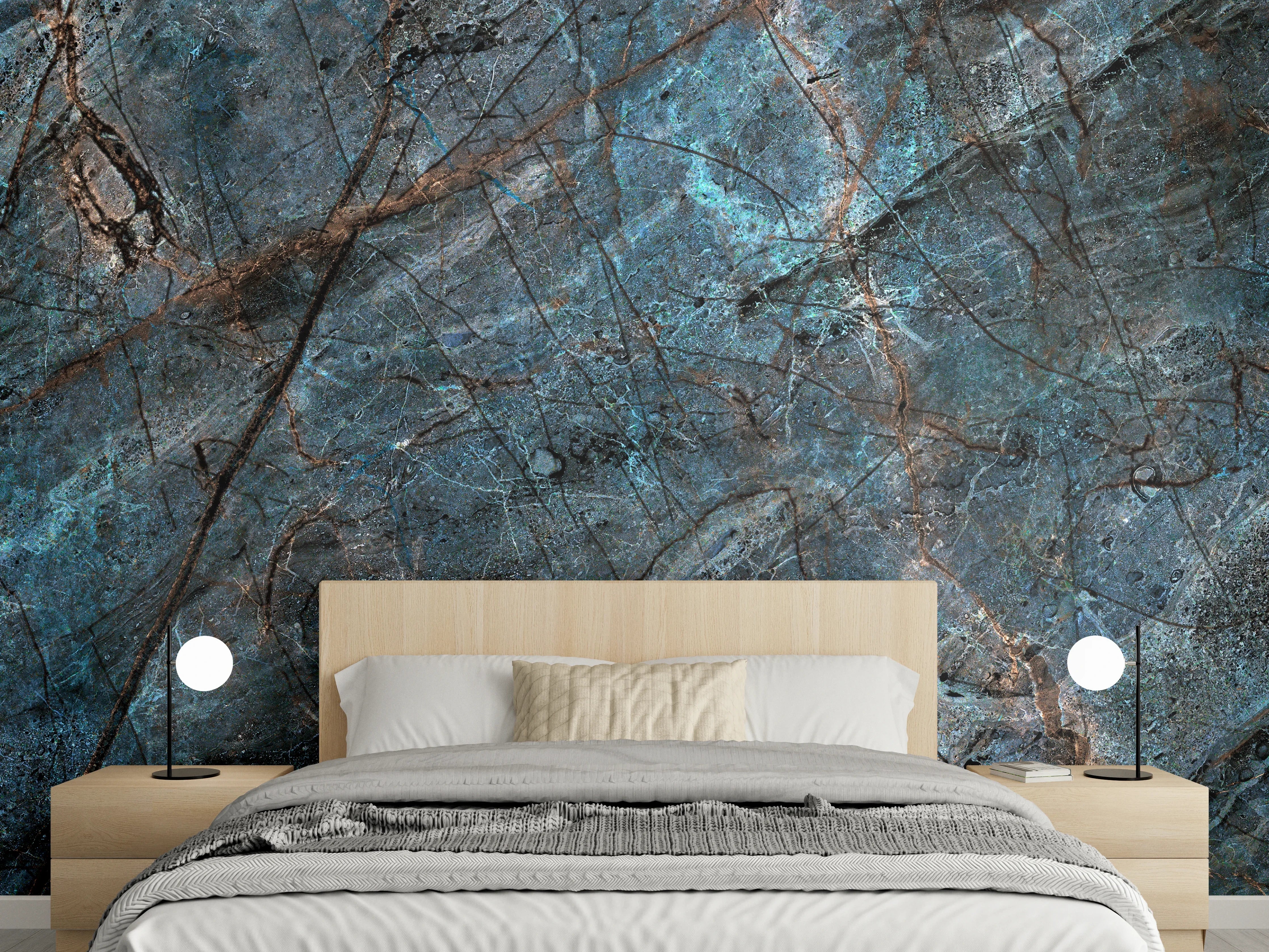 Wandverkleidung Schlafzimmer - Luxuriöser blauer Granit-Look Wandpaneel