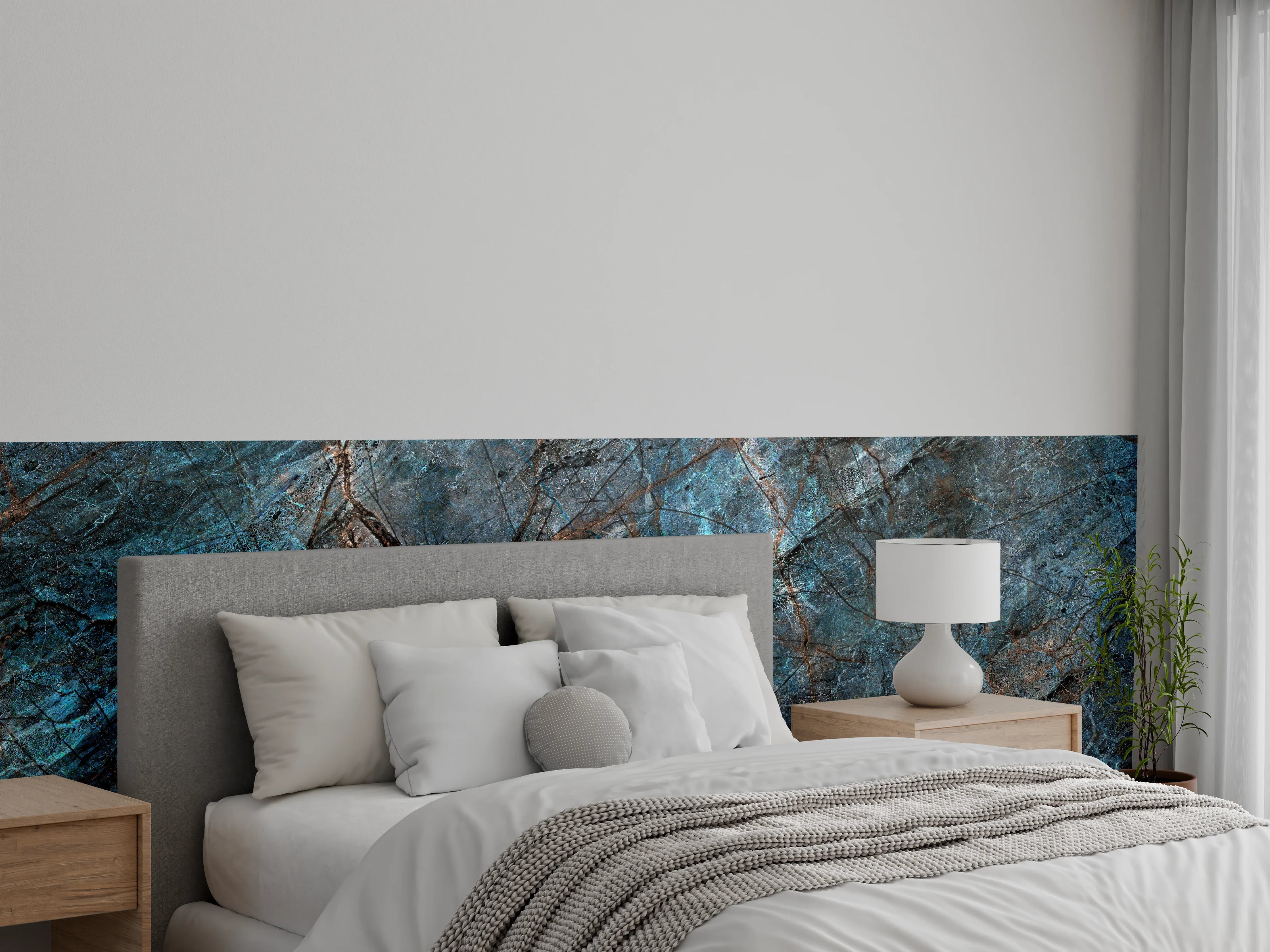 Wandverkleidung Schlafzimmer - Luxuriöser blauer Granit-Look Wandpaneel