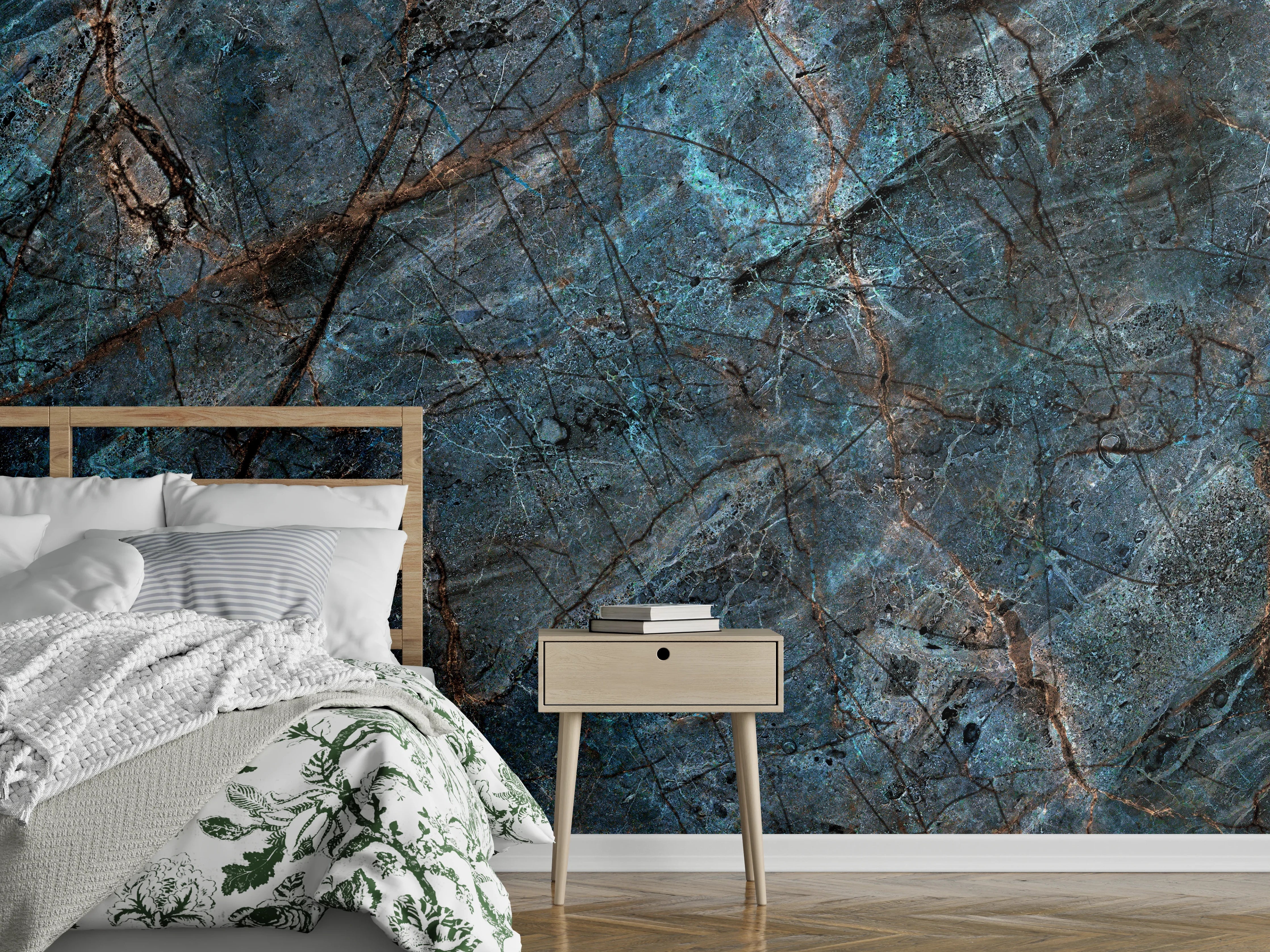 Wandverkleidung Schlafzimmer - Luxuriöser blauer Granit-Look Wandpaneel