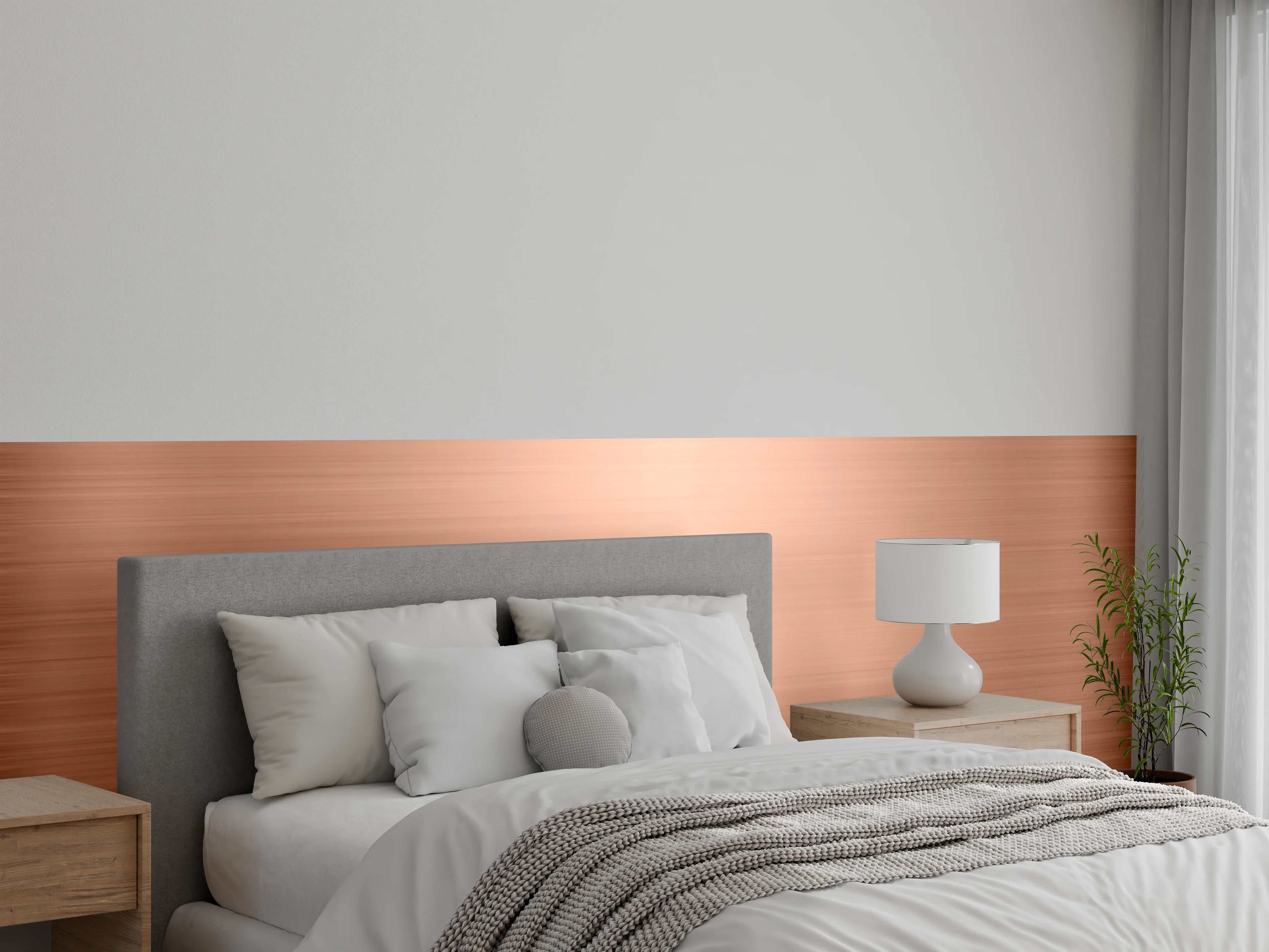 Wandverkleidung Schlafzimmer - Luxus-Glanzmetall mit warmen Roségold-Tönen