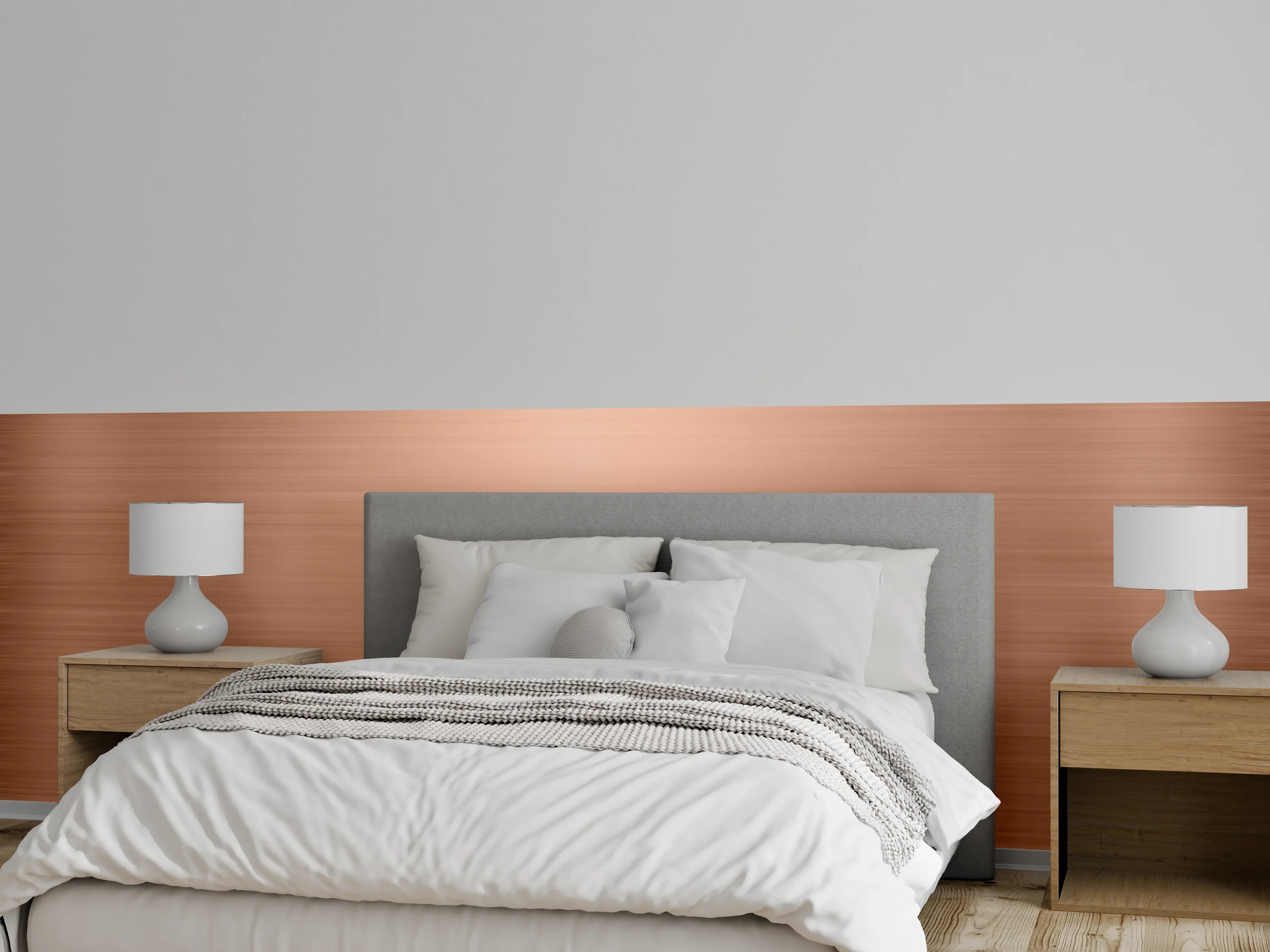 Wandverkleidung Schlafzimmer - Luxus-Glanzmetall mit warmen Roségold-Tönen