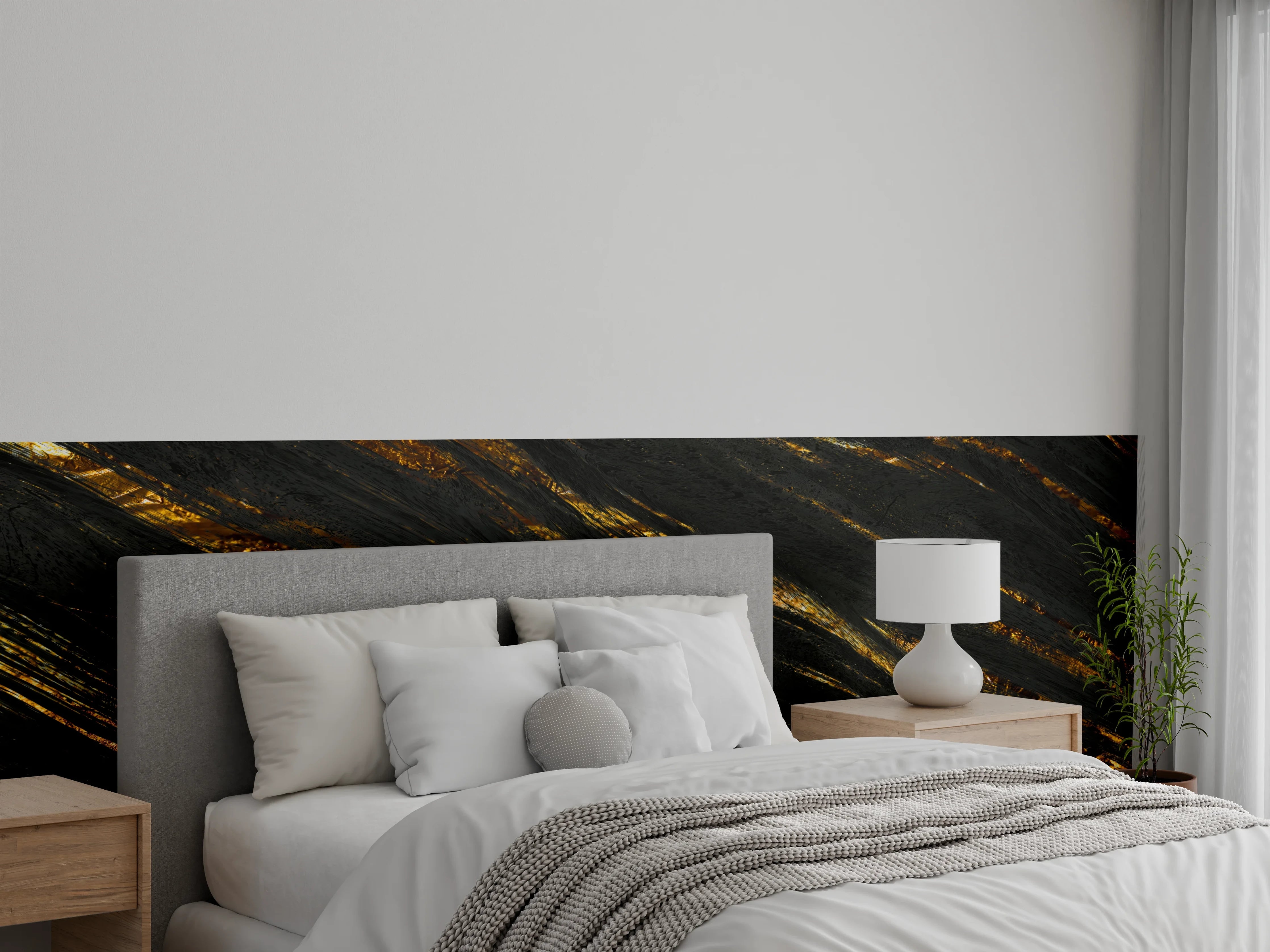 Wandverkleidung Schlafzimmer - Luxus Gold Marmor-Holz Textur