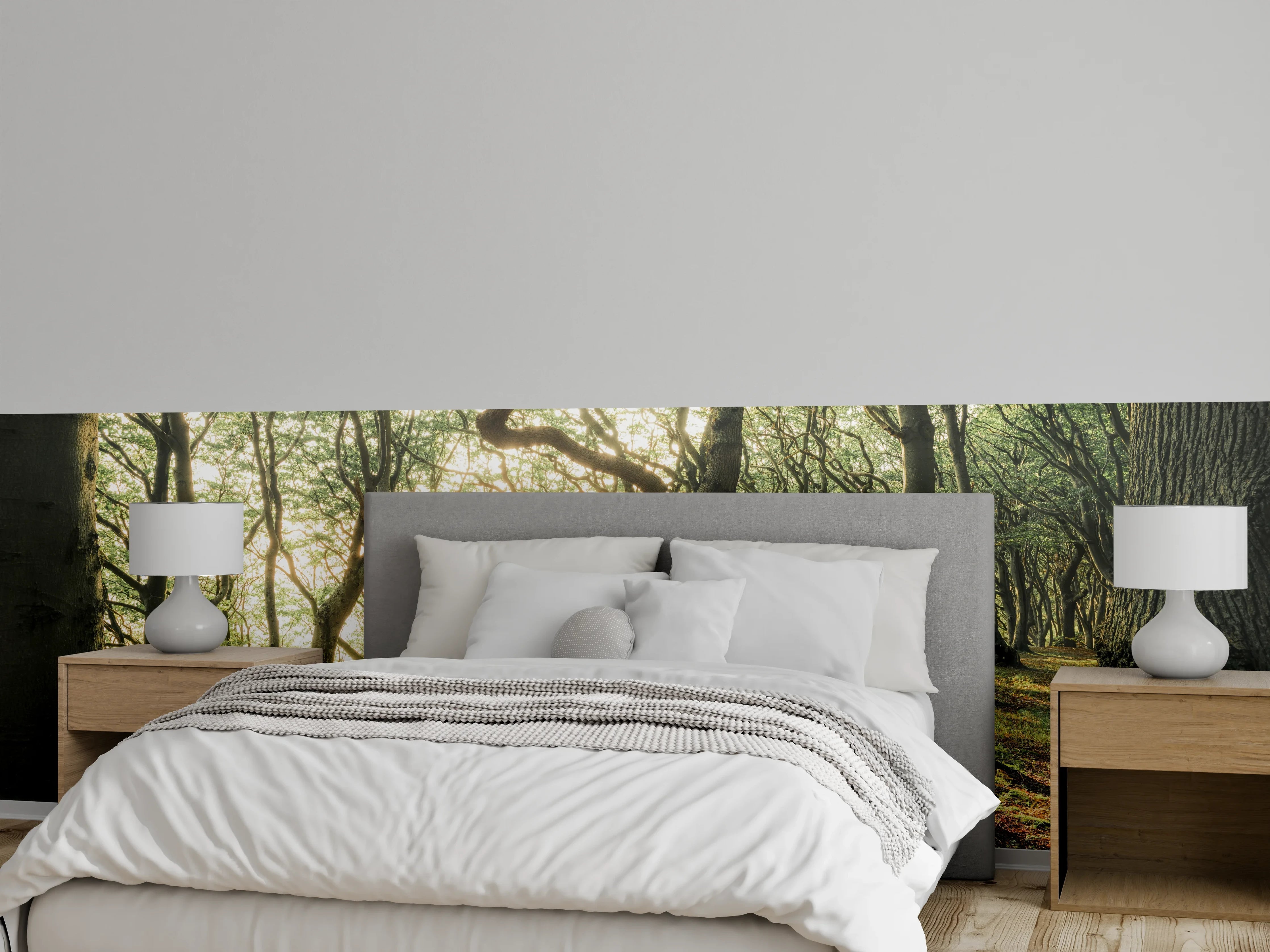 Wandverkleidung Schlafzimmer - Märchenwald im Sonnenlicht Fotomotiv