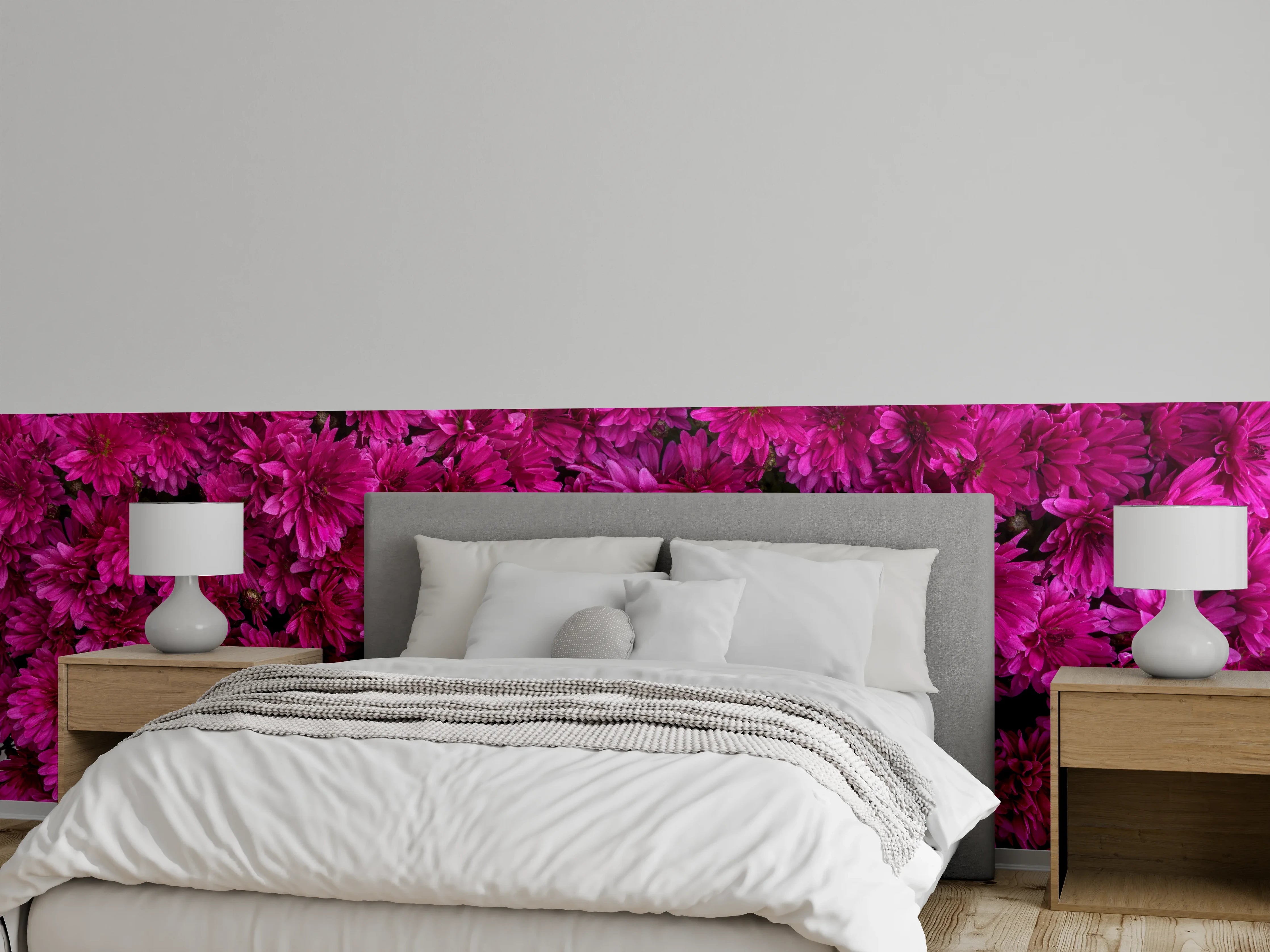 Wandverkleidung Schlafzimmer - Magenta Blüten von Chrysanthemen