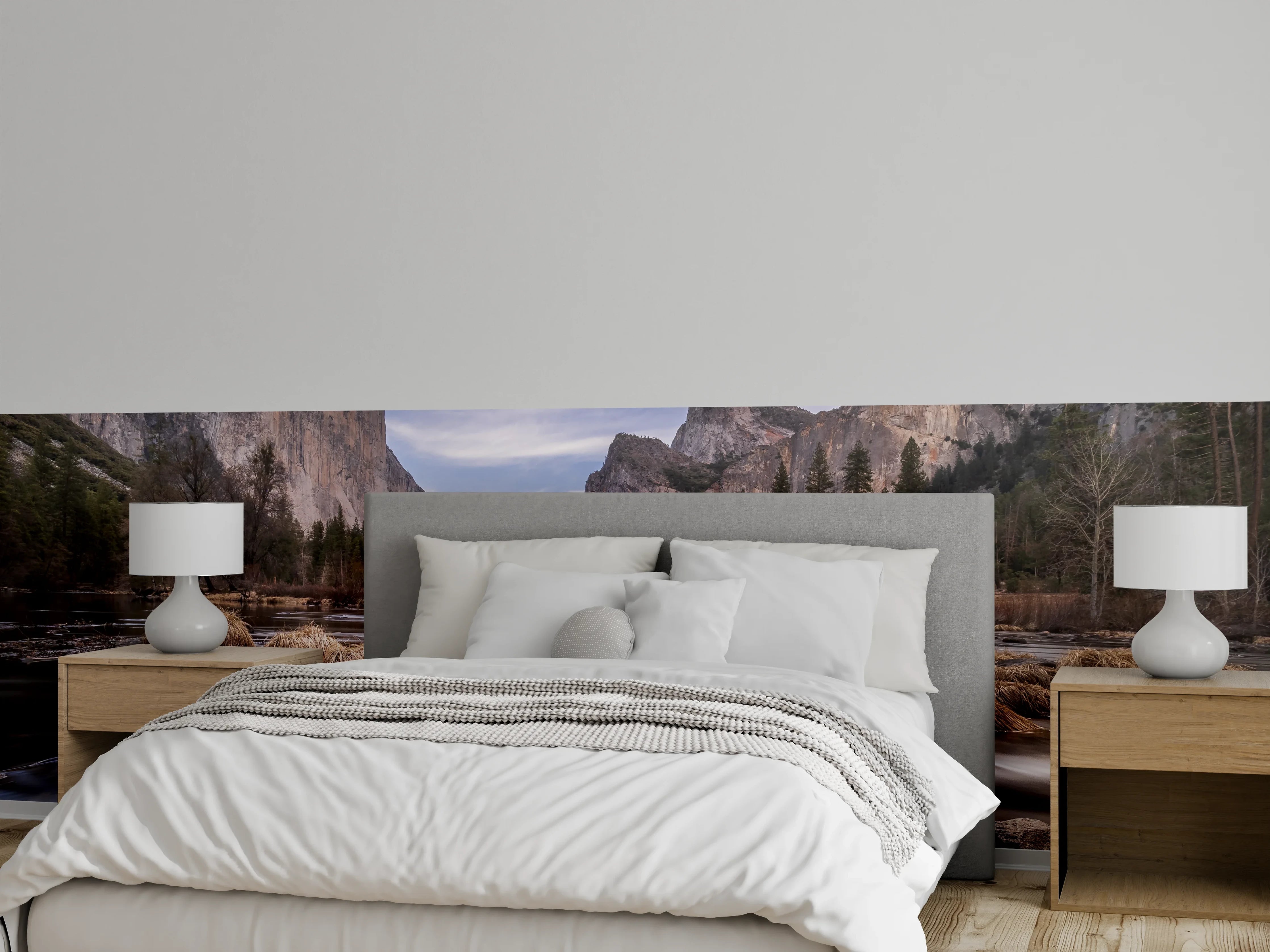 Wandverkleidung Schlafzimmer - Magische Berglandschaft Fluss Abendstimmung