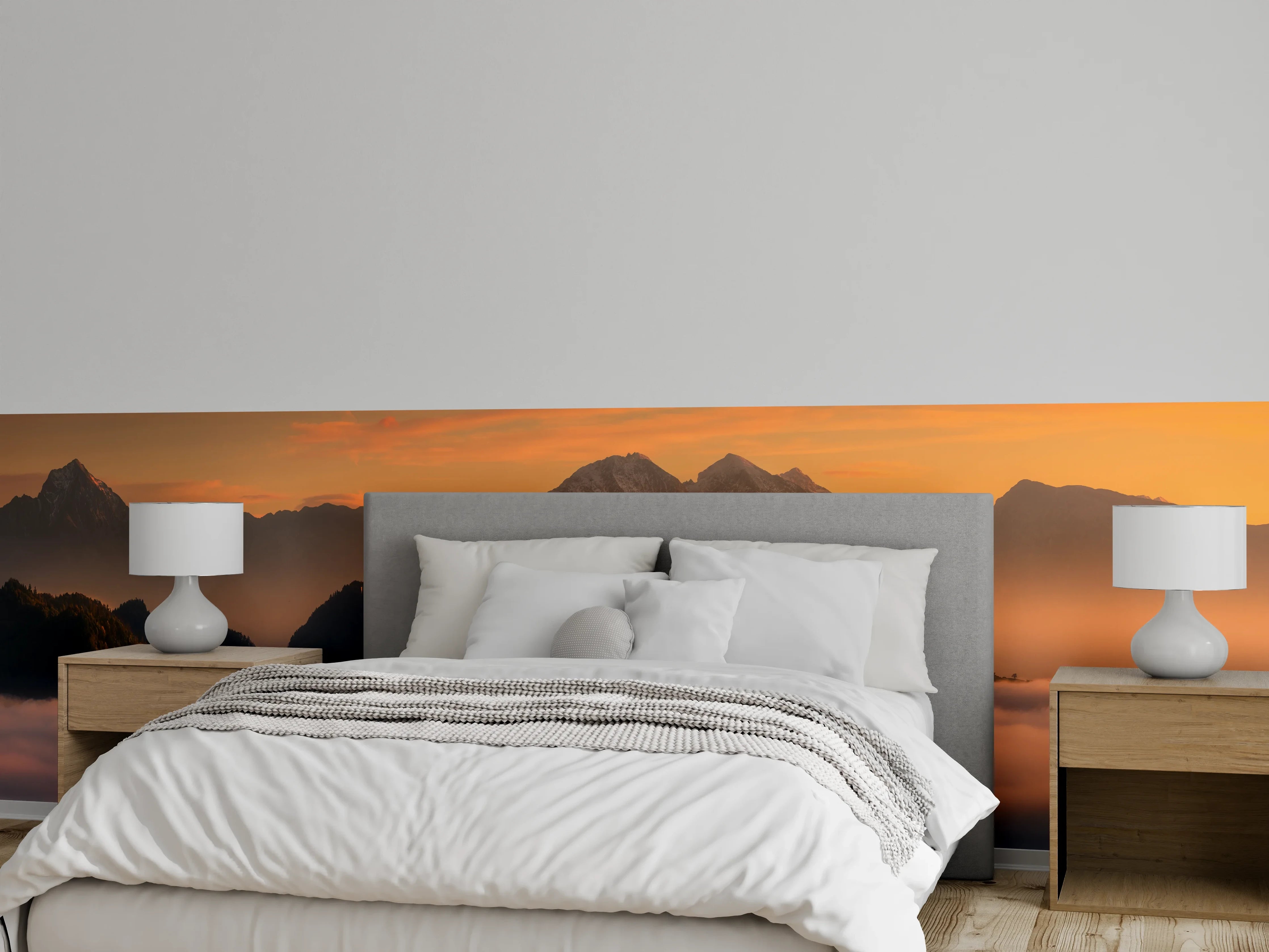 Wandverkleidung Schlafzimmer - Magische Berglandschaft im Nebel