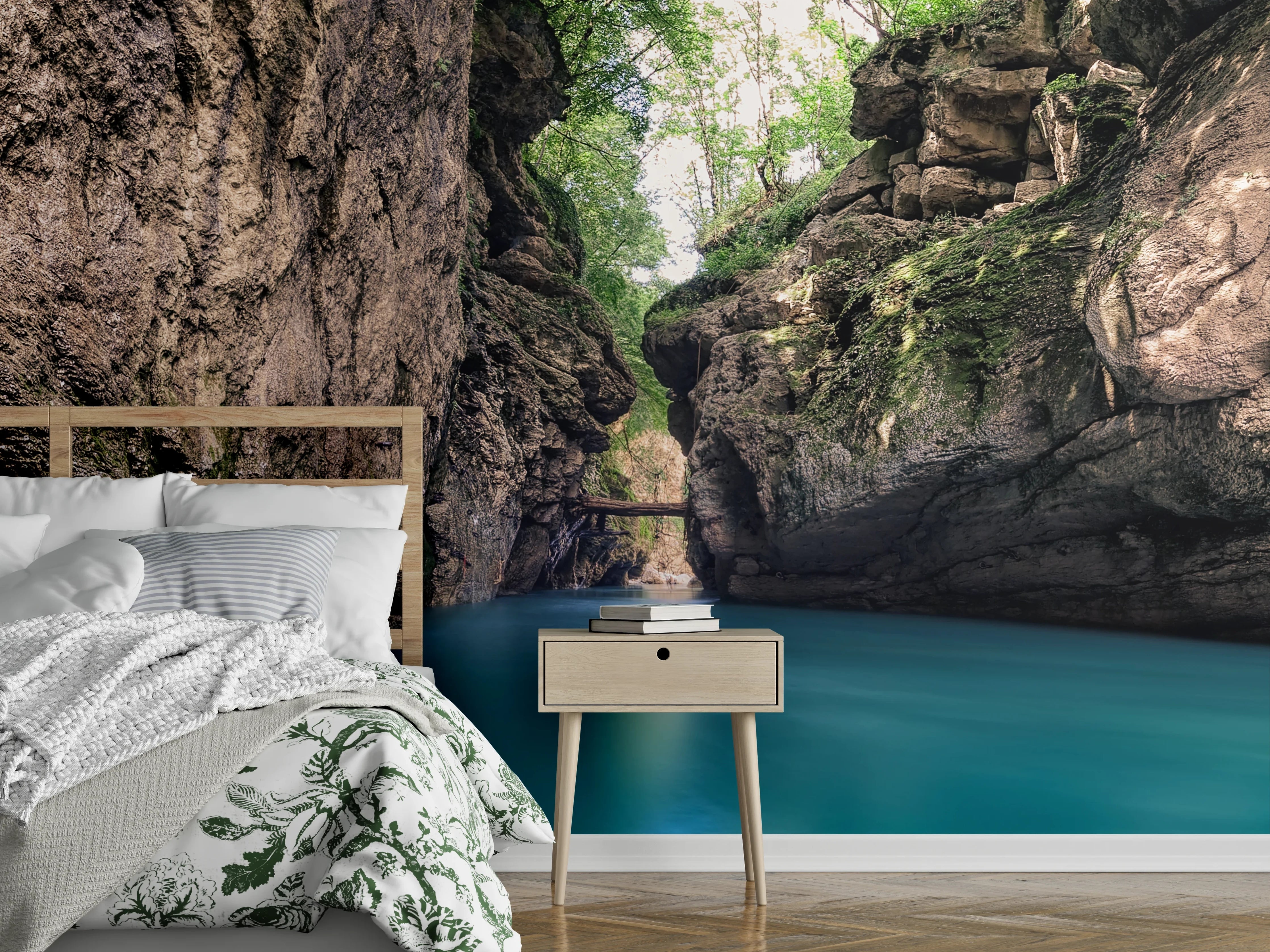 Wandverkleidung Schlafzimmer - Magische Felsenschlucht mit türkisblauem Wasser
