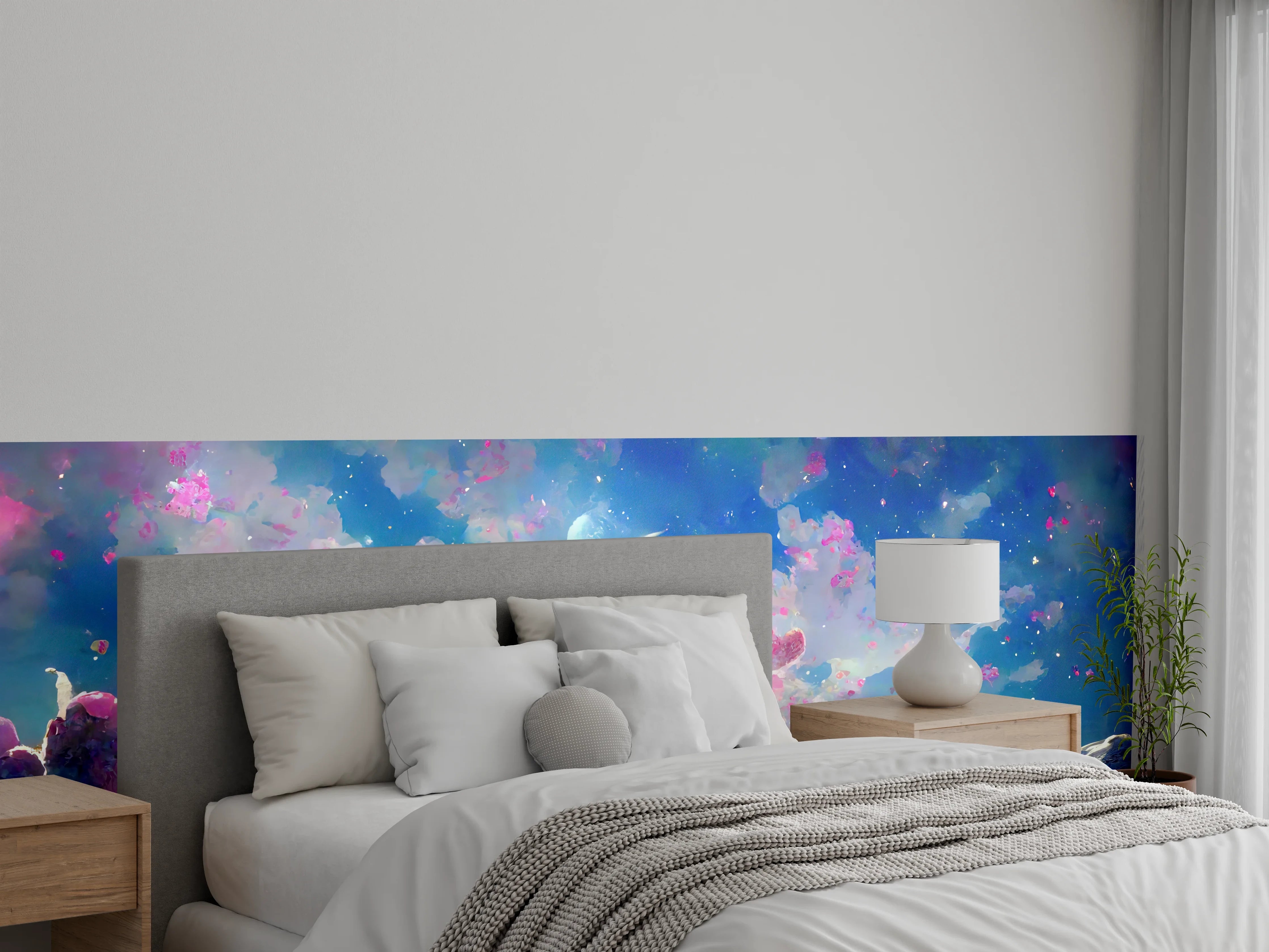 Wandverkleidung Schlafzimmer - Magische Himmelslandschaft Rosa Blau