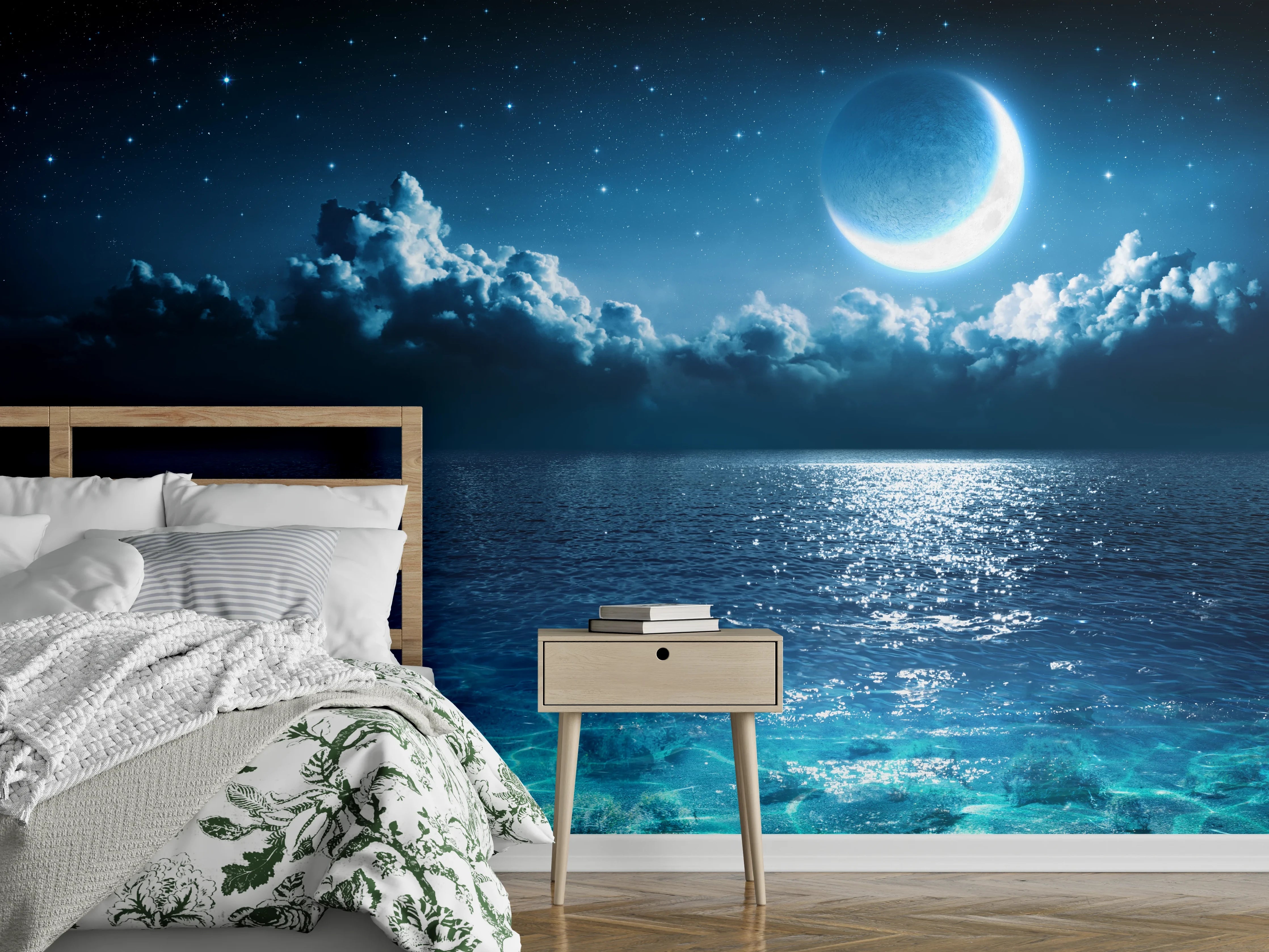 Wandverkleidung Schlafzimmer - Magische Nacht am Ozean