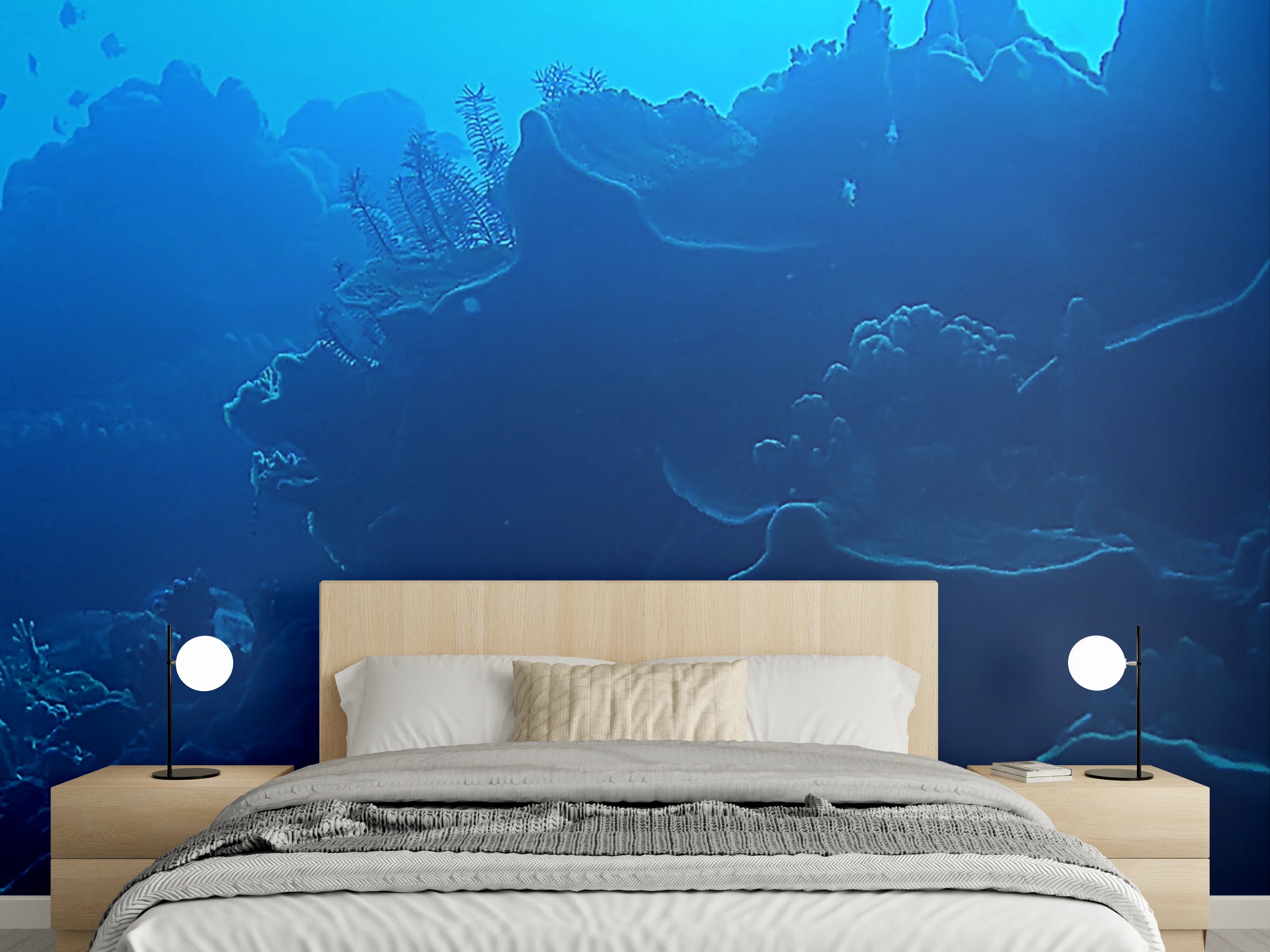 Wandverkleidung Schlafzimmer - Magische Unterwasserwelt – Korallenriff Blau