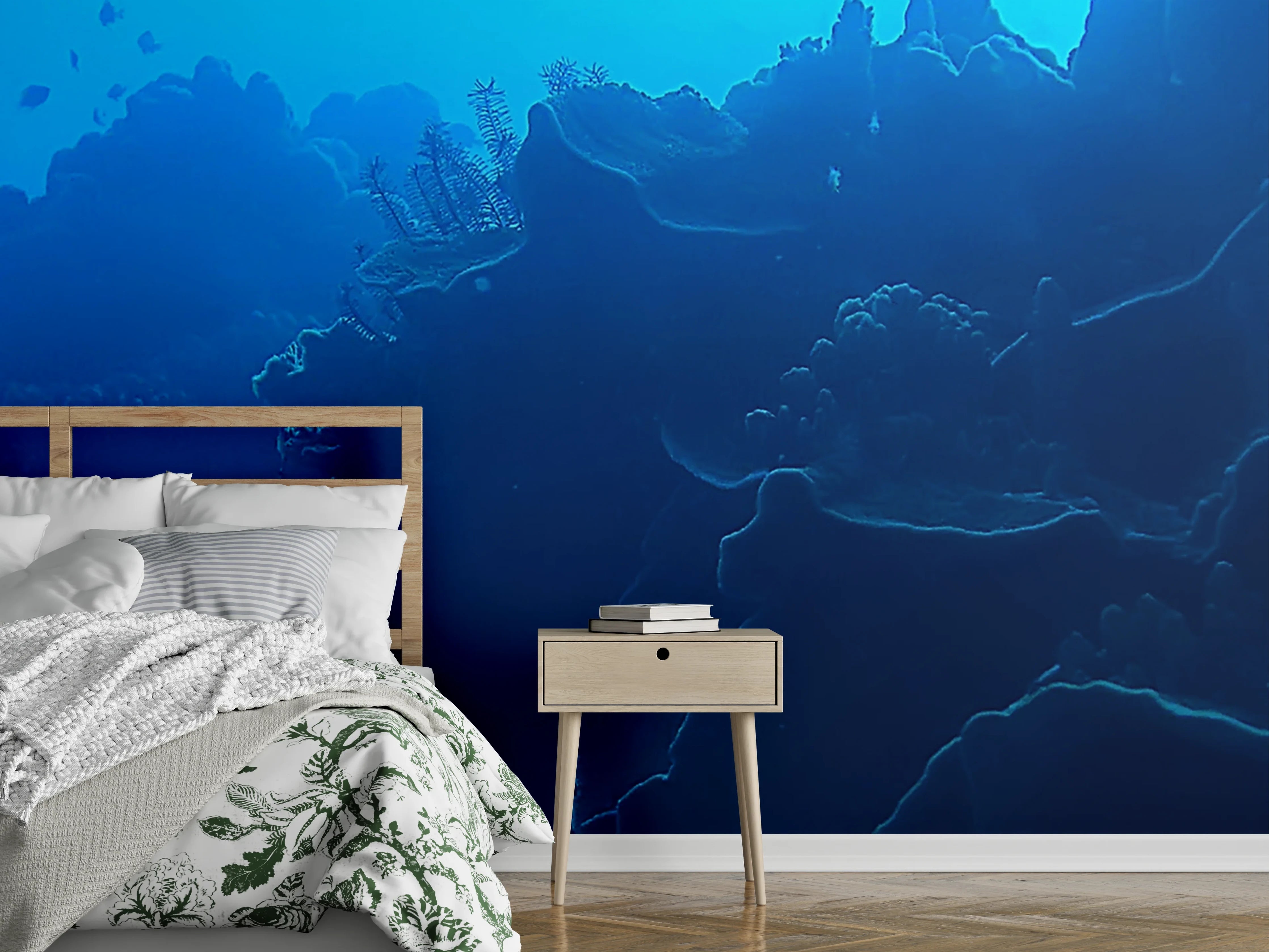 Wandverkleidung Schlafzimmer - Magische Unterwasserwelt – Korallenriff Blau