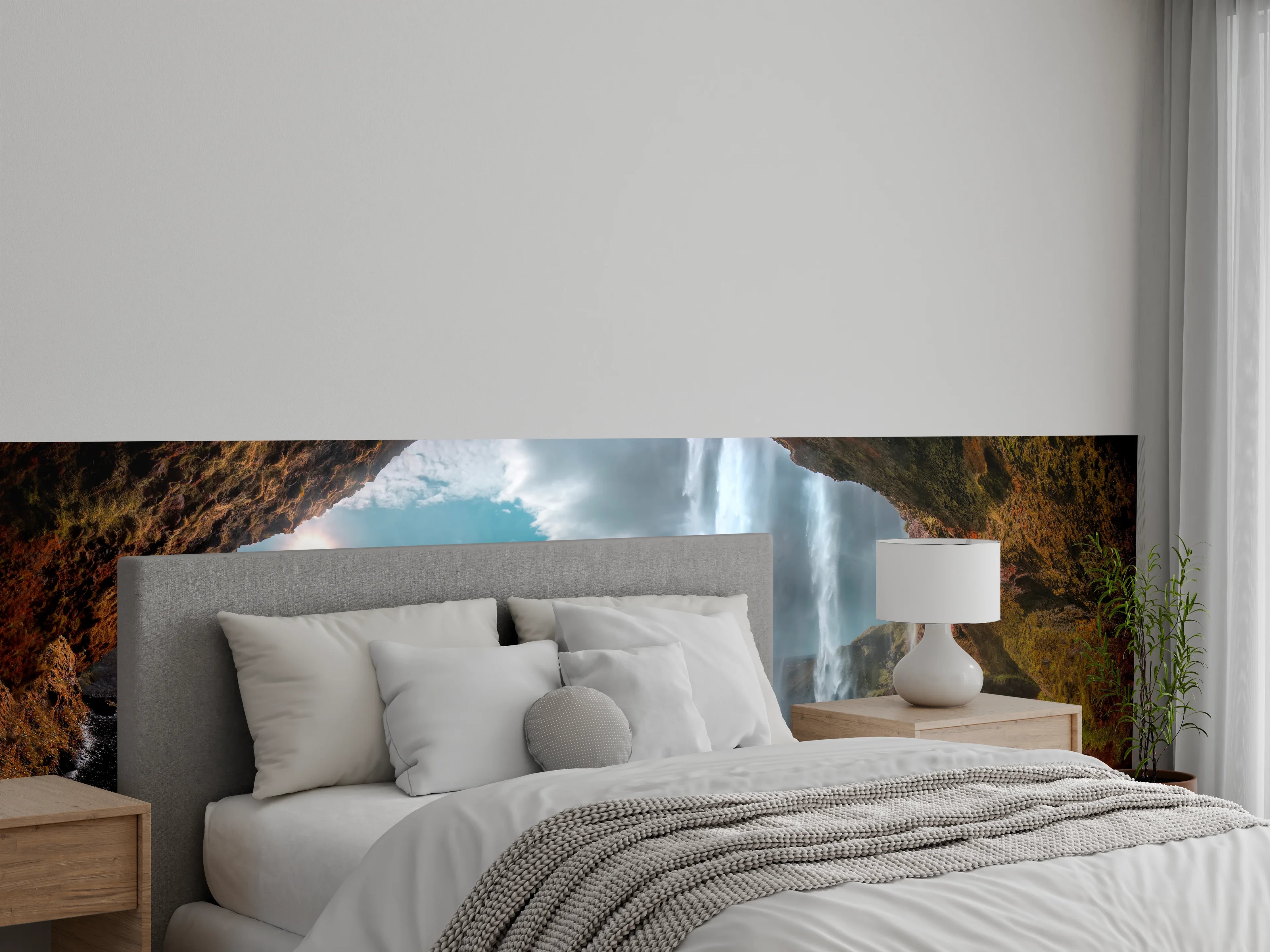 Wandverkleidung Schlafzimmer - Magische Wasserfall-Höhle Panorama