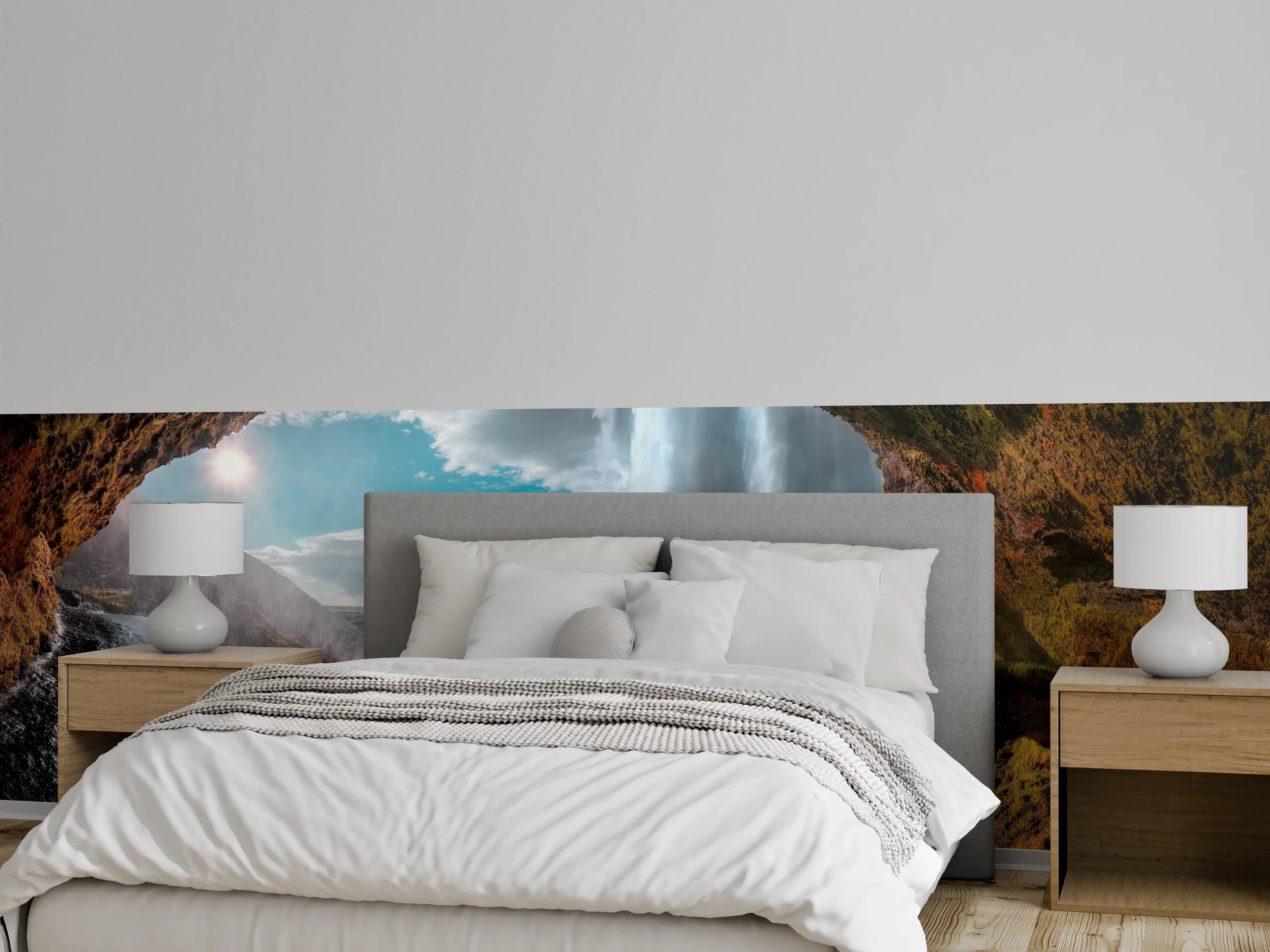 Wandverkleidung Schlafzimmer - Magische Wasserfall-Höhle Panorama