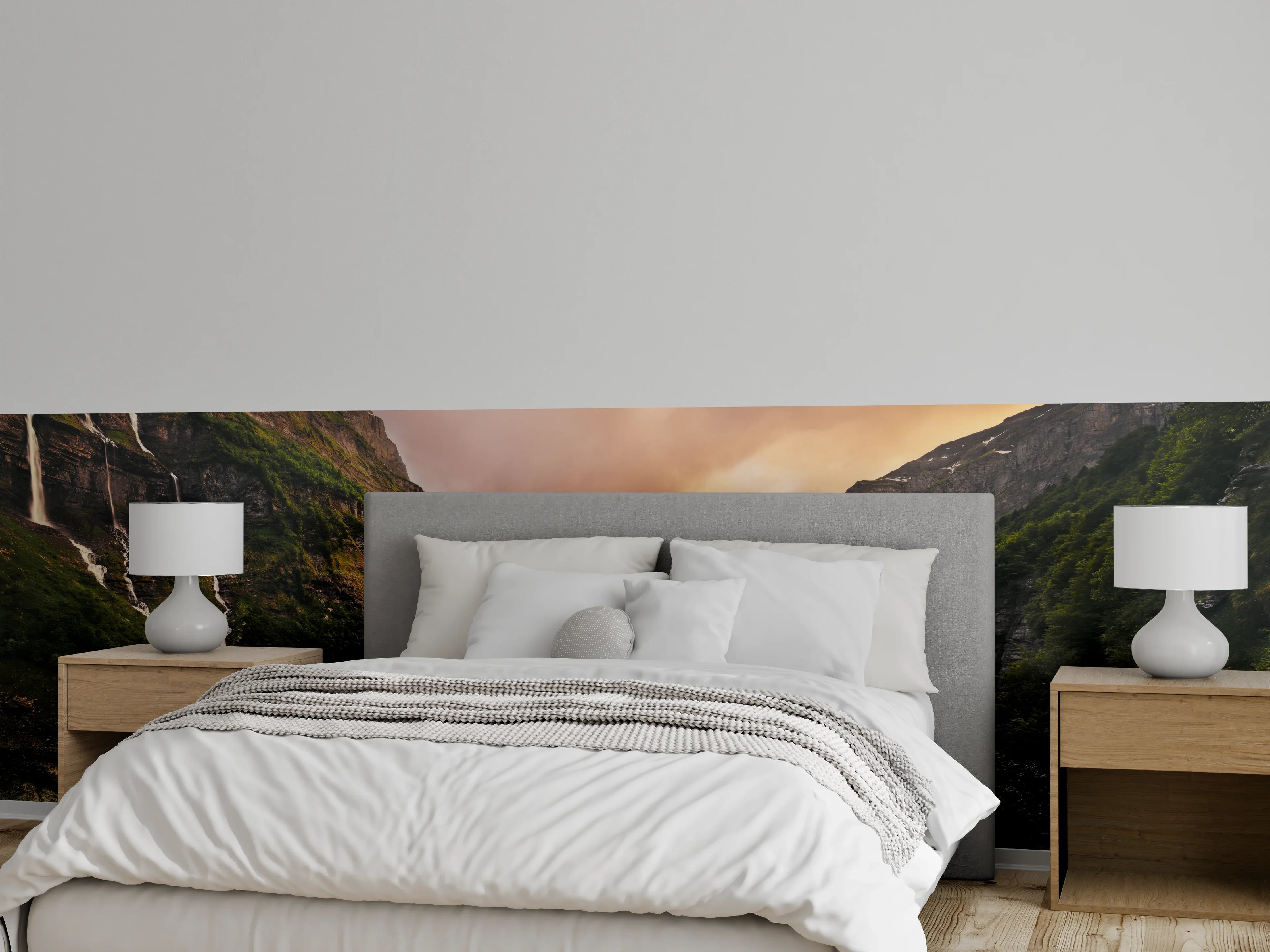 Wandverkleidung Schlafzimmer - Magischer Alpenblick bei Sonnenuntergang