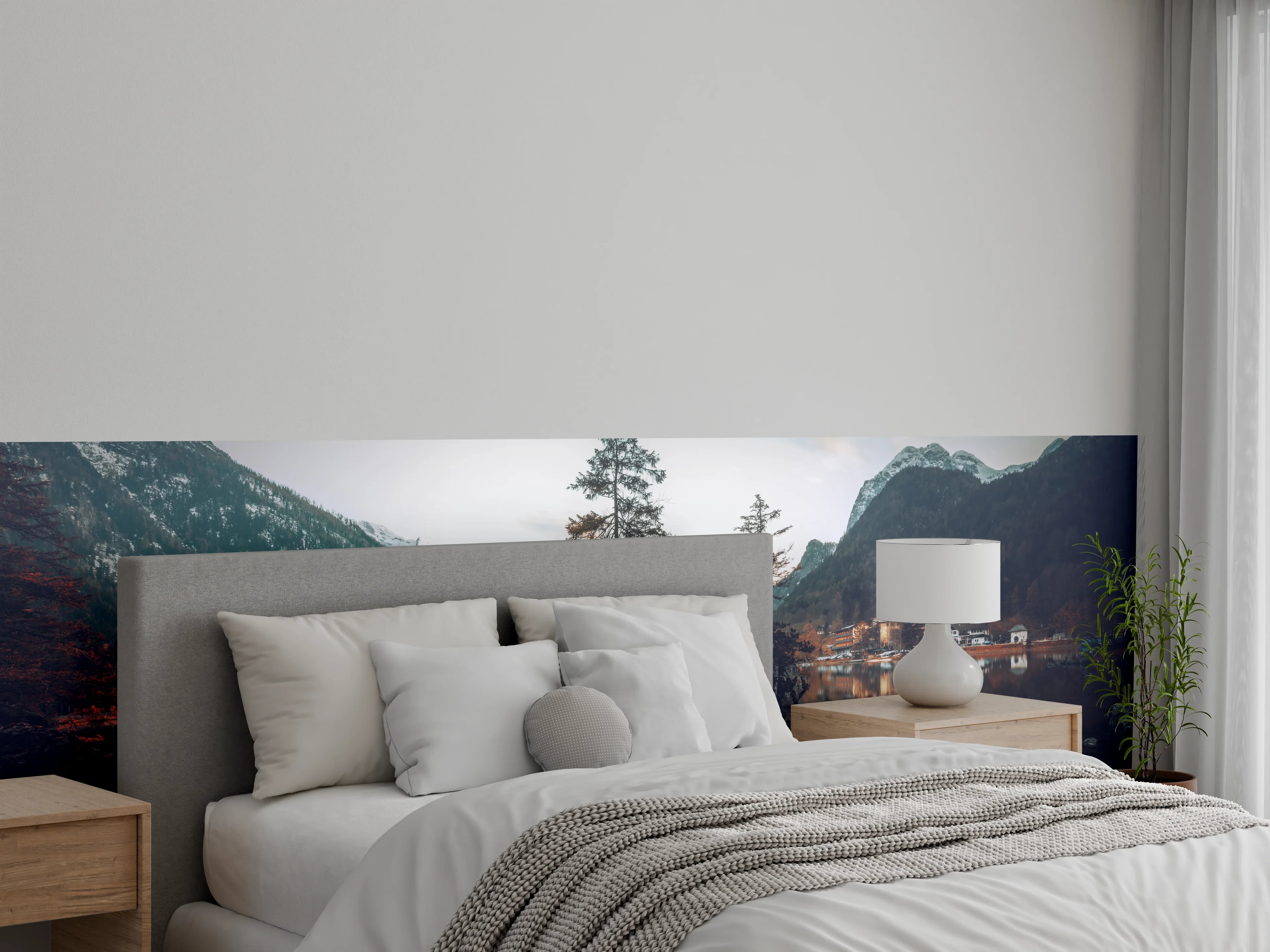 Wandverkleidung Schlafzimmer - Magischer Bergsee mit Spiegelung