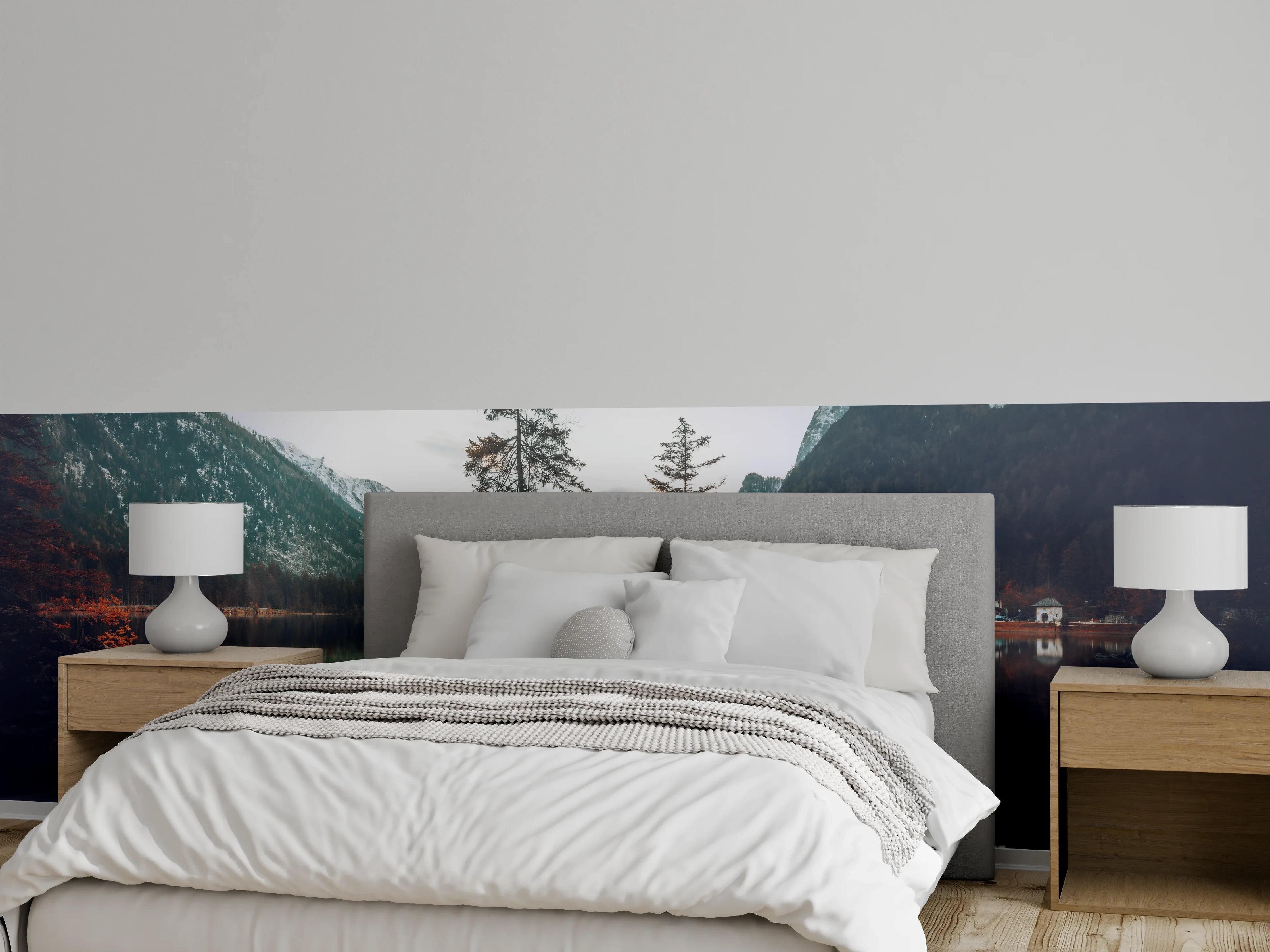 Wandverkleidung Schlafzimmer - Magischer Bergsee mit Spiegelung