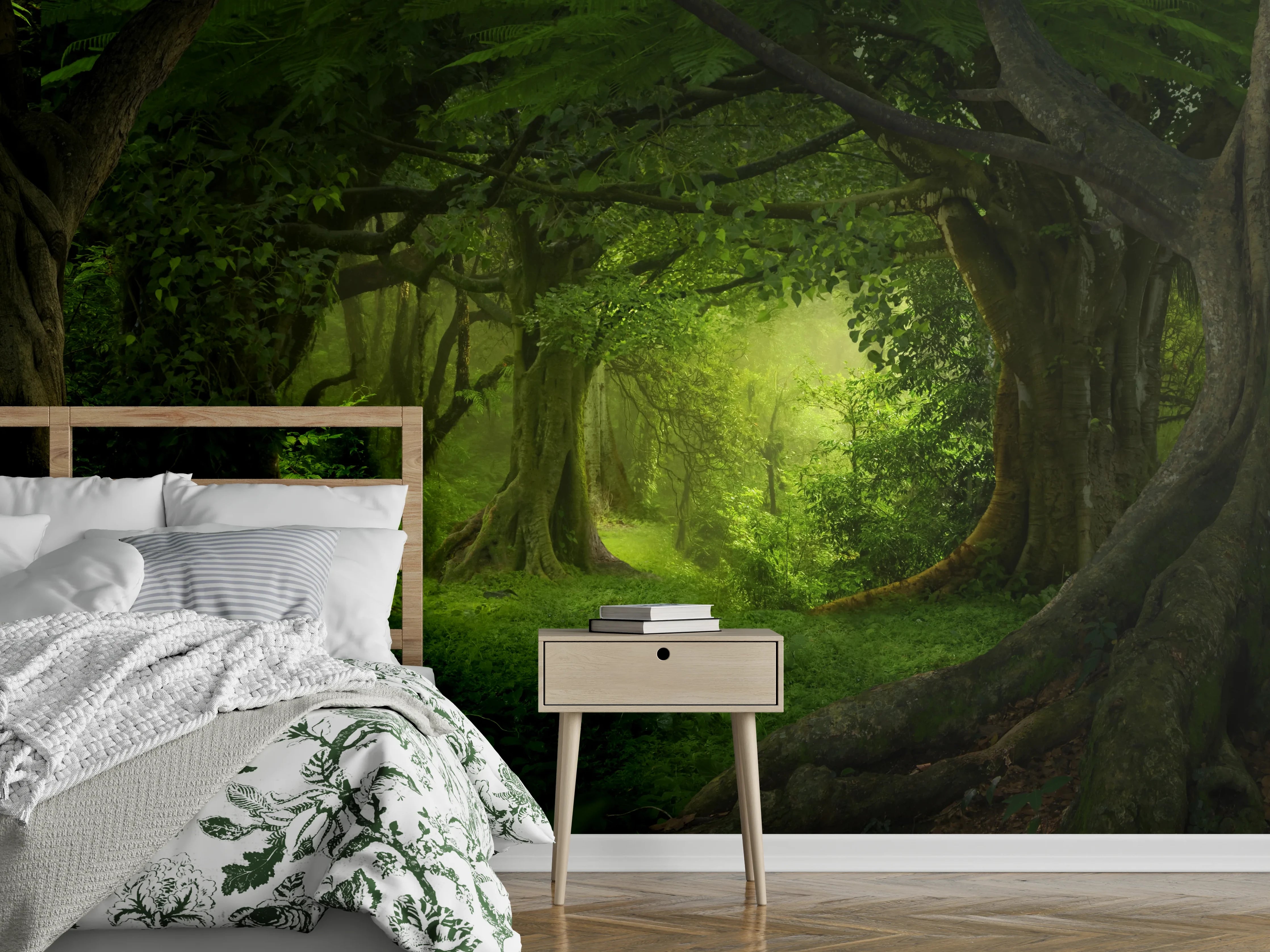 Wandverkleidung Schlafzimmer - Magischer Dschungel Wald Grünes Naturmotiv