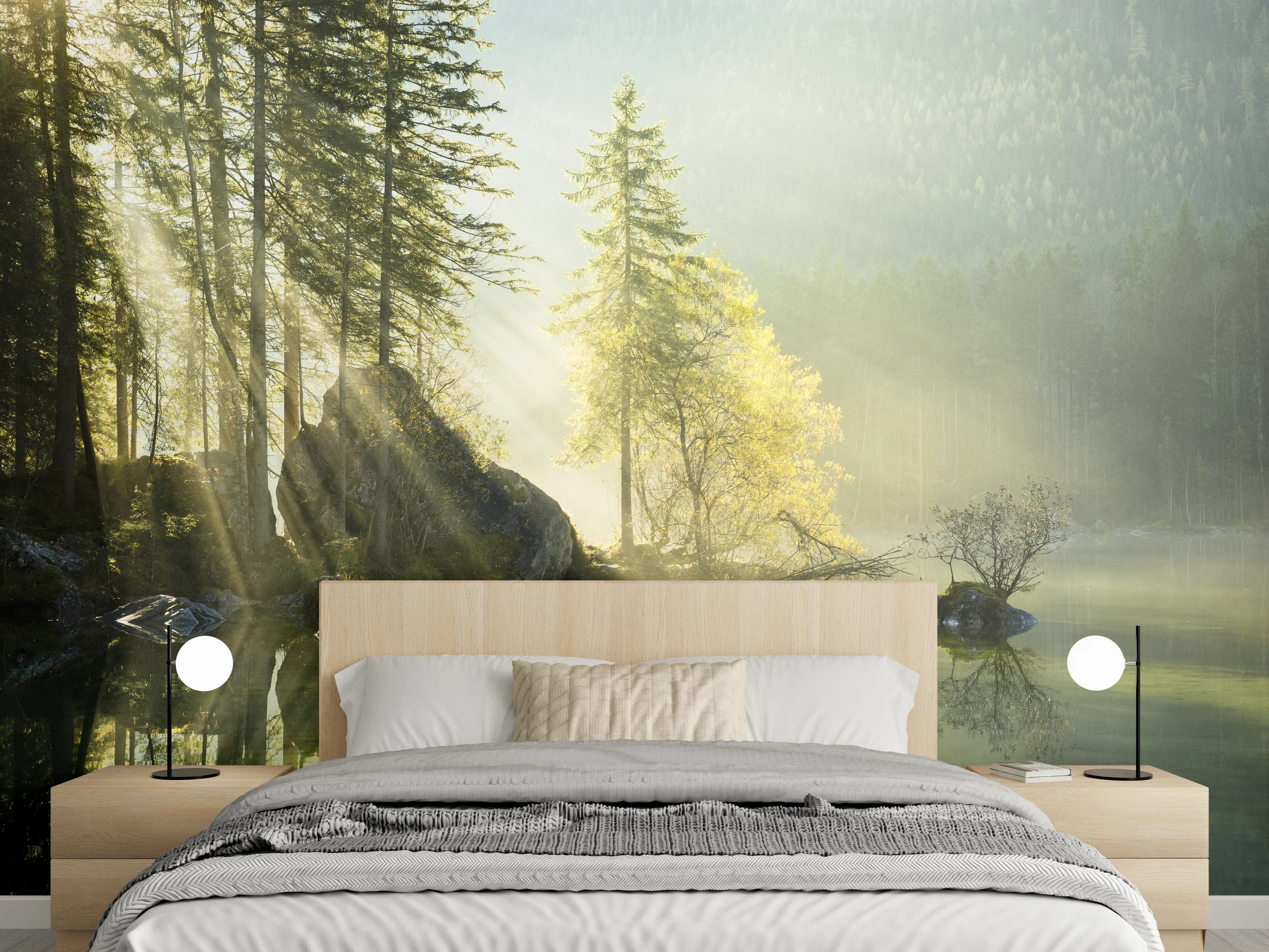 Wandverkleidung Schlafzimmer - Magischer Morgen am See