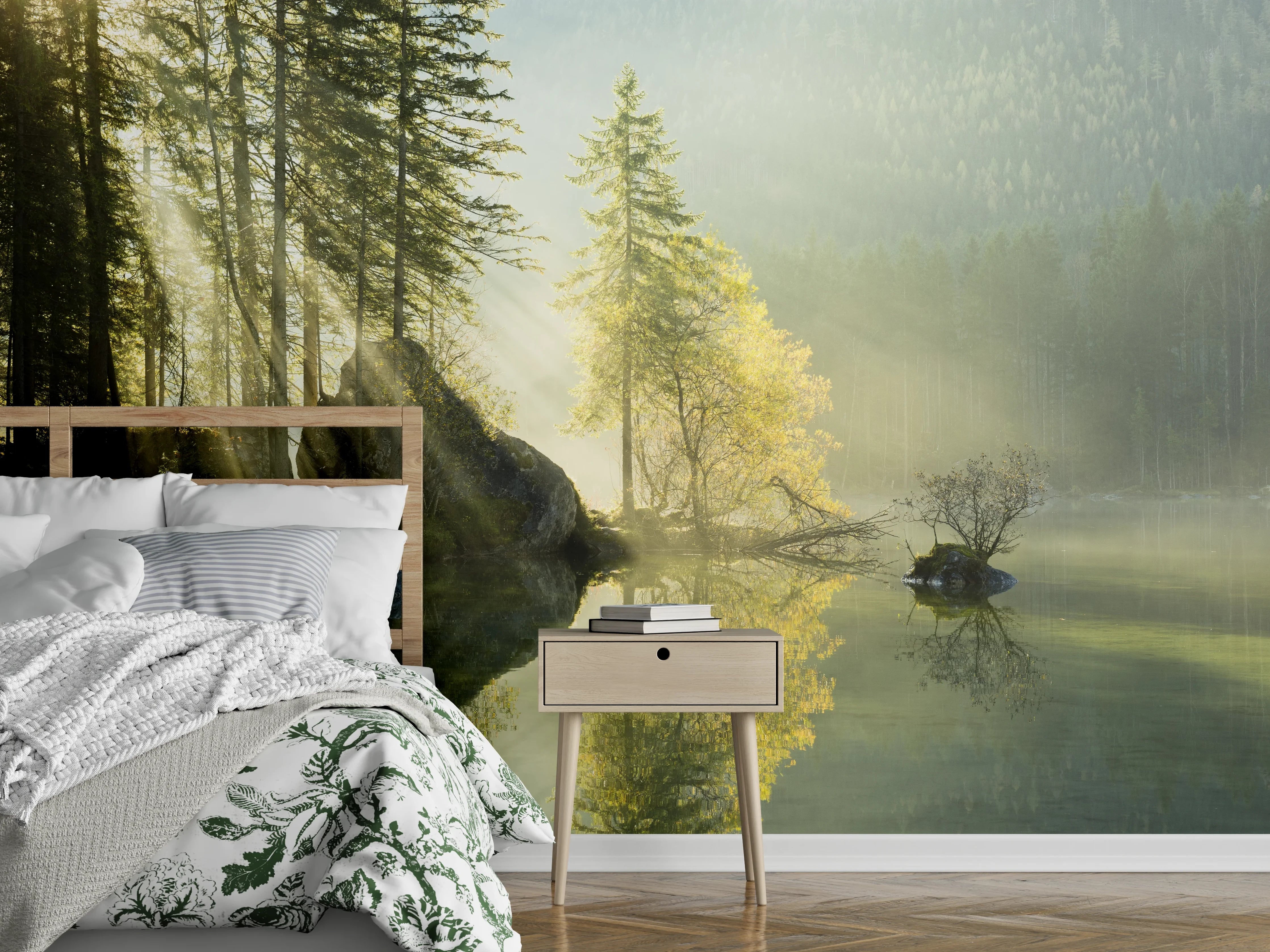 Wandverkleidung Schlafzimmer - Magischer Morgen am See
