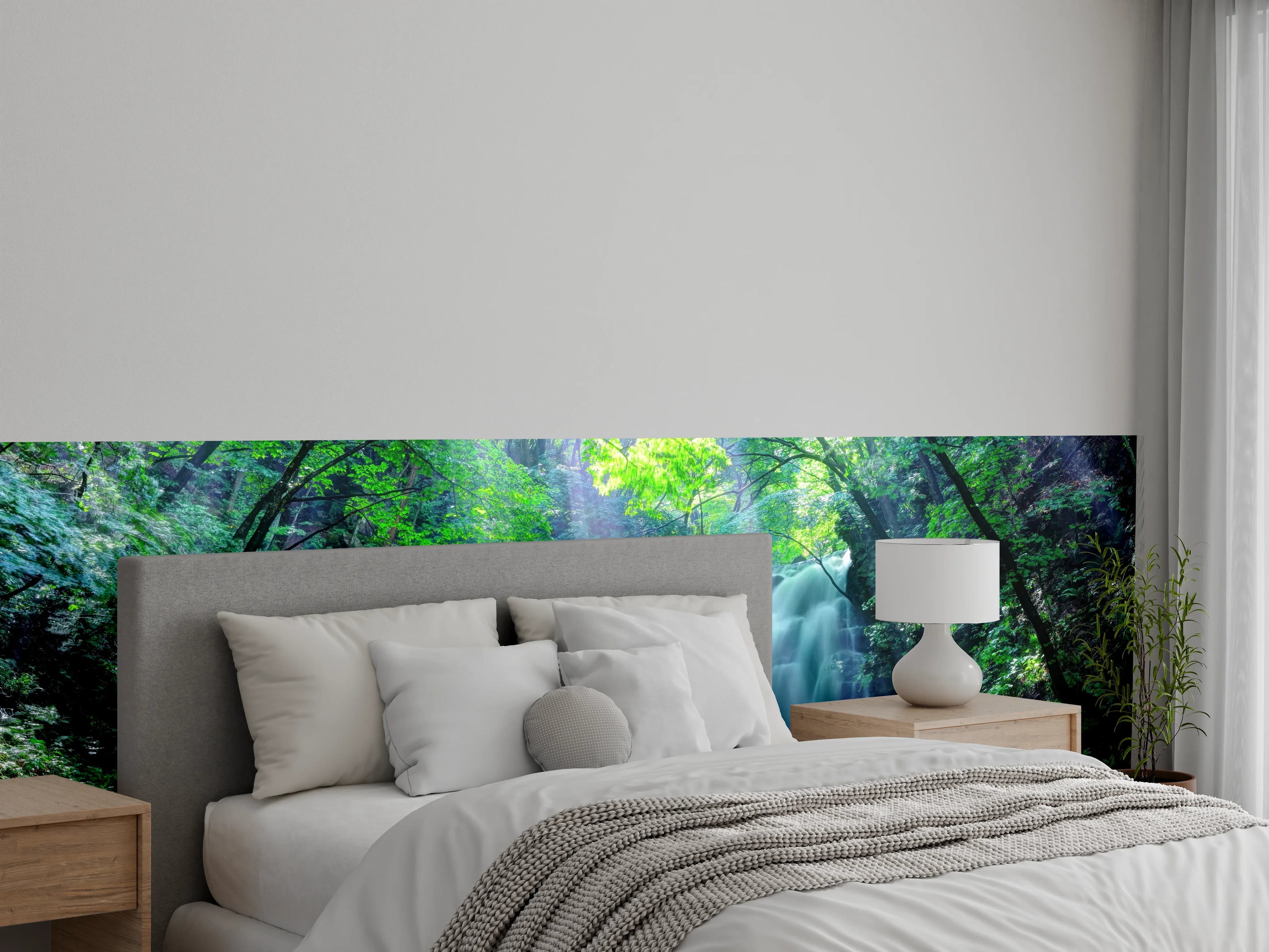 Wandverkleidung Schlafzimmer - Magischer Natur-Wasserfall im Morgenlicht
