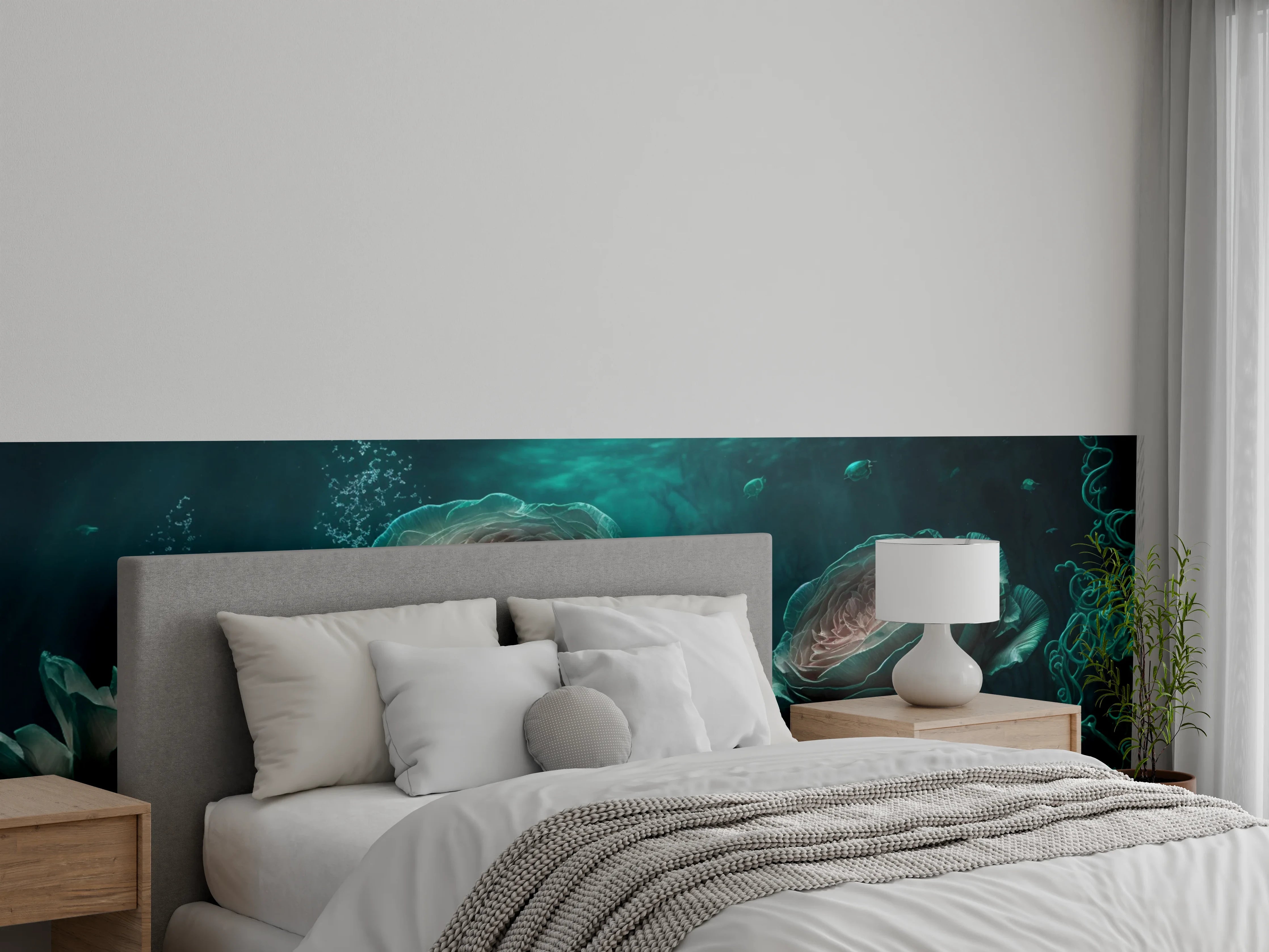 Wandverkleidung Schlafzimmer - Magischer Ozean: Fantastische Unterwasserrosen