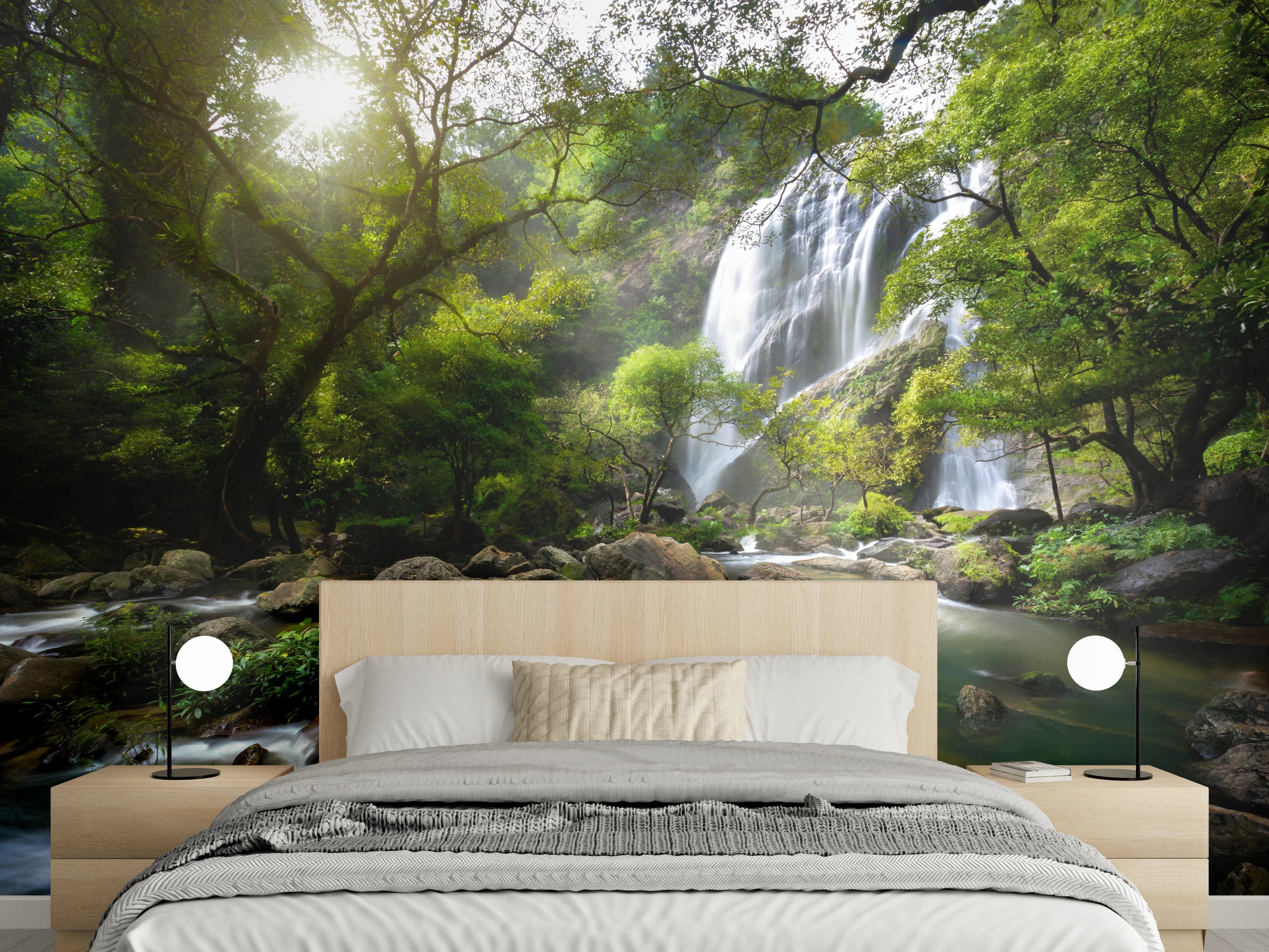 Wandverkleidung Schlafzimmer - Magischer Wasserfall Naturidylle