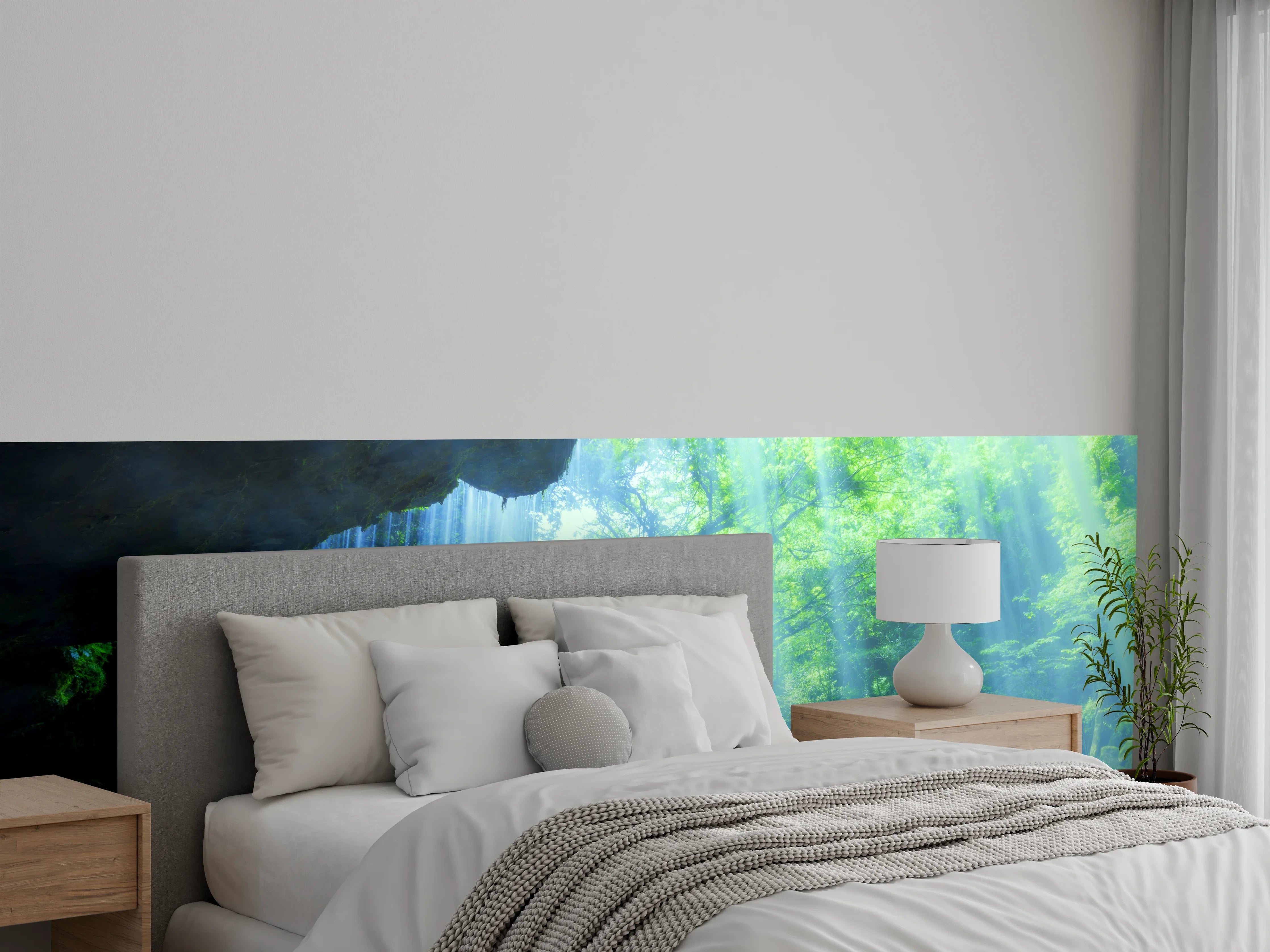 Wandverkleidung Schlafzimmer - Magischer Wasserfall im Morgenlicht
