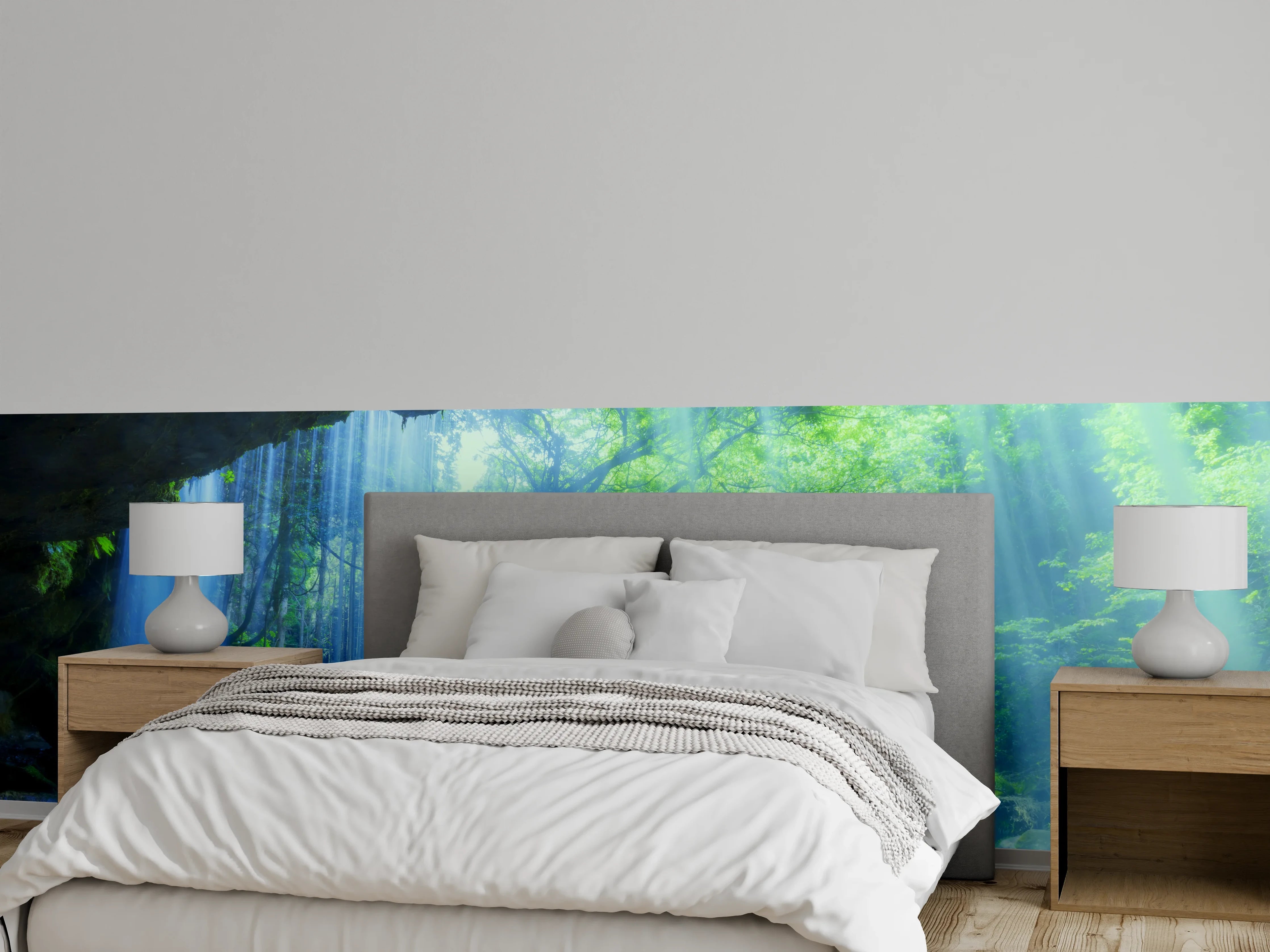 Wandverkleidung Schlafzimmer - Magischer Wasserfall im Morgenlicht