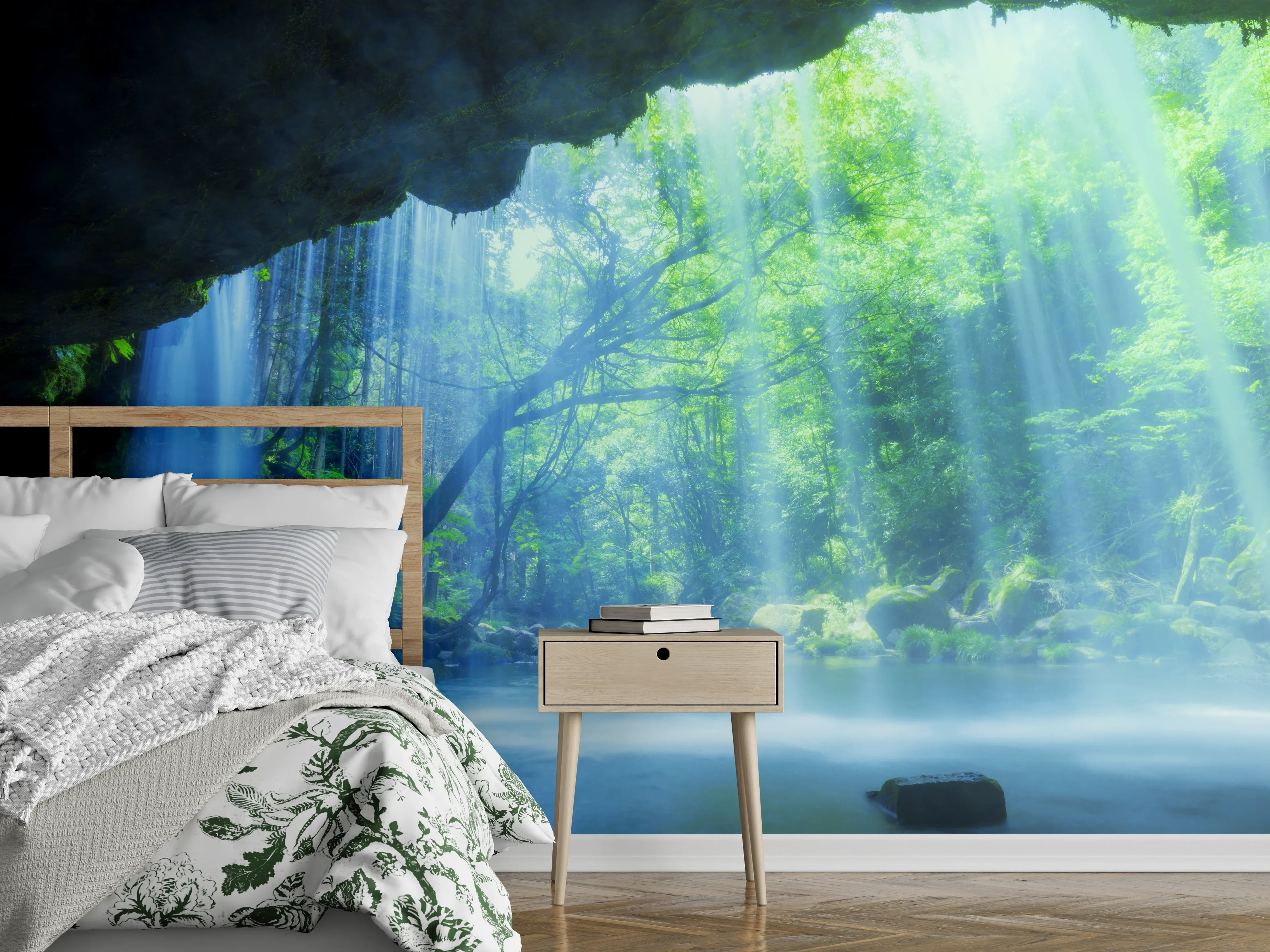 Wandverkleidung Schlafzimmer - Magischer Wasserfall im Morgenlicht
