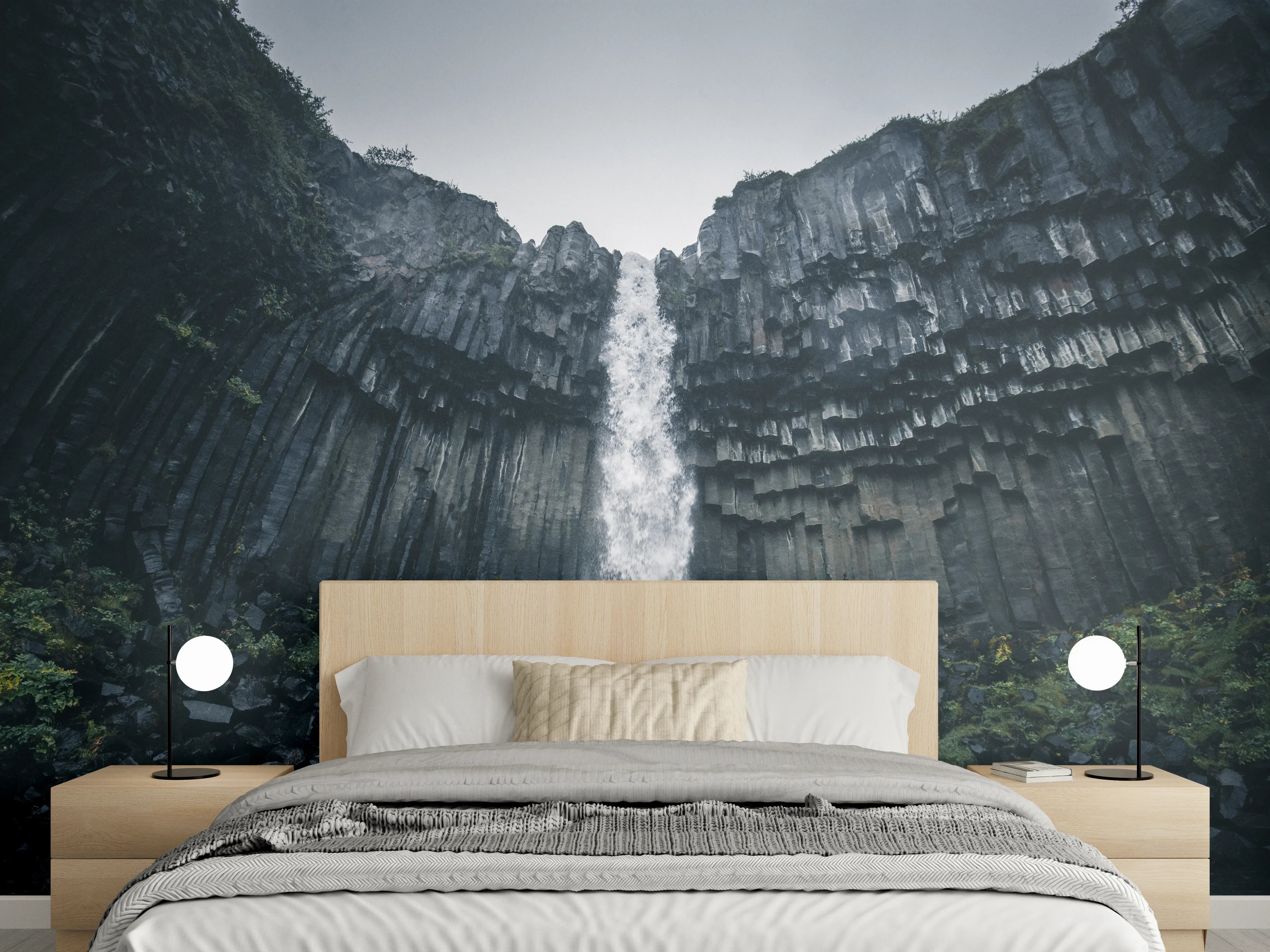 Wandverkleidung Schlafzimmer - Magischer Wasserfall mit Basaltsäulen