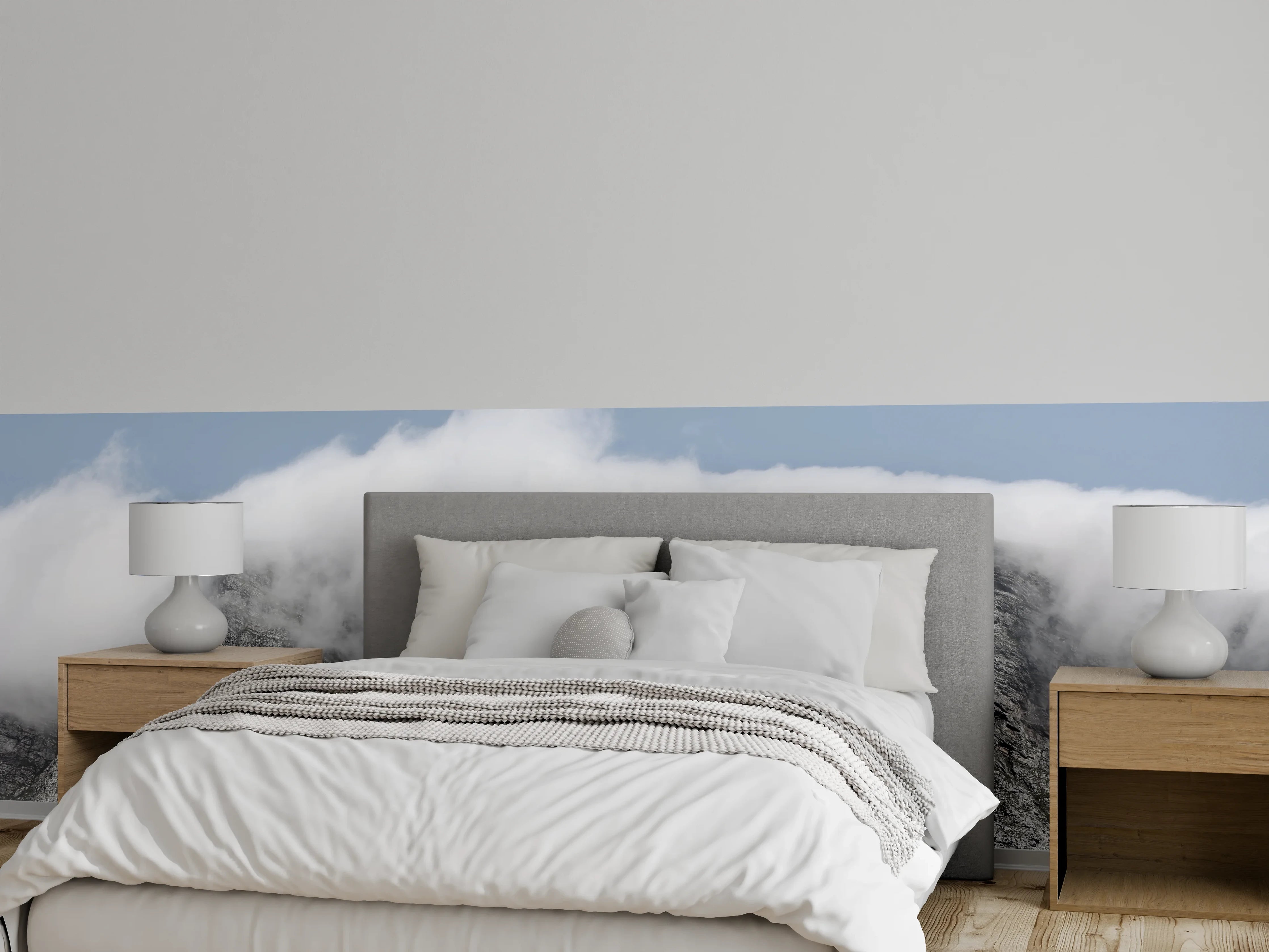 Wandverkleidung Schlafzimmer - Majestätische Berge mit Wolkenhaube