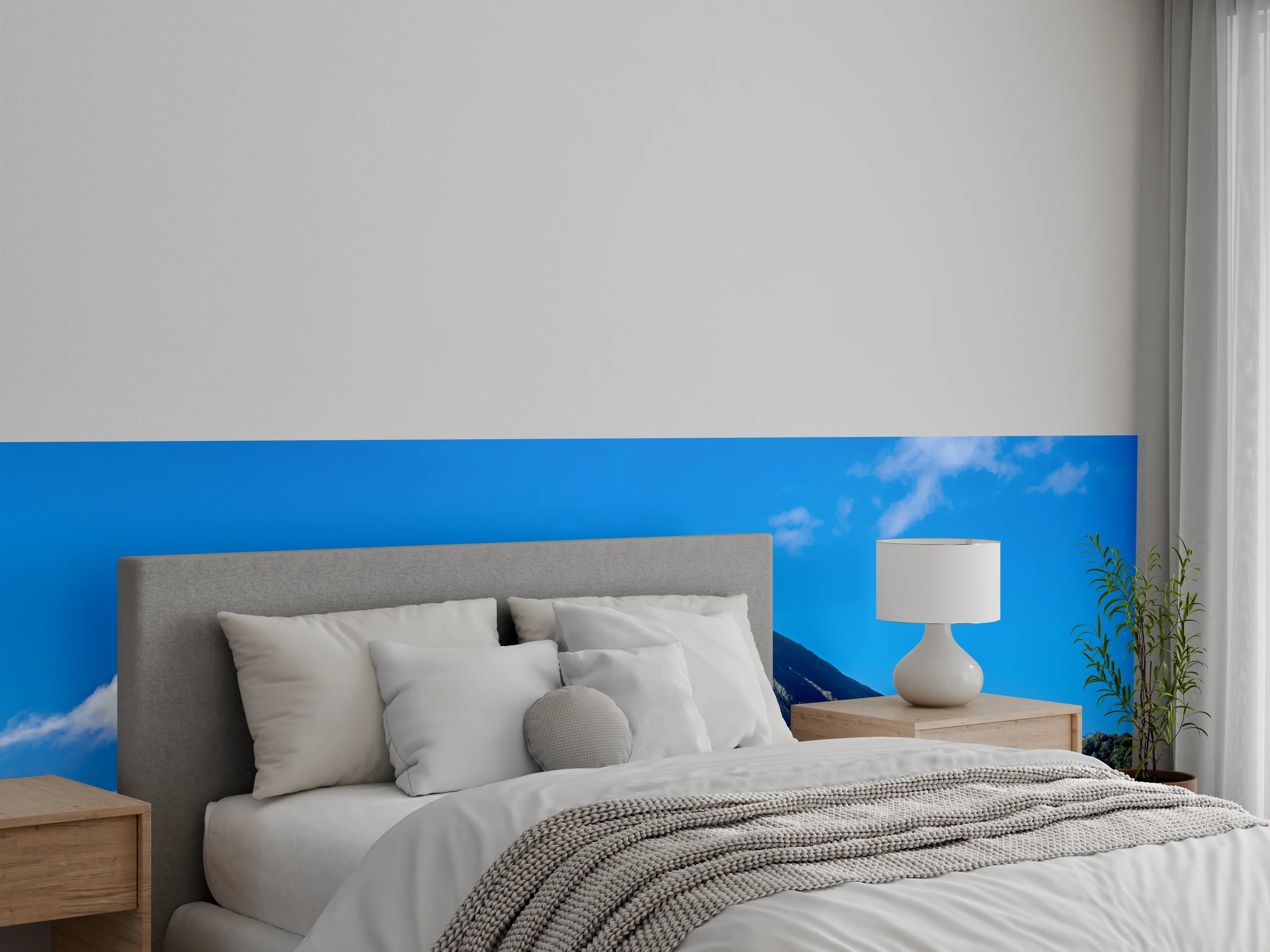 Wandverkleidung Schlafzimmer - Majestätischer Vulkan unter blauem Himmel
