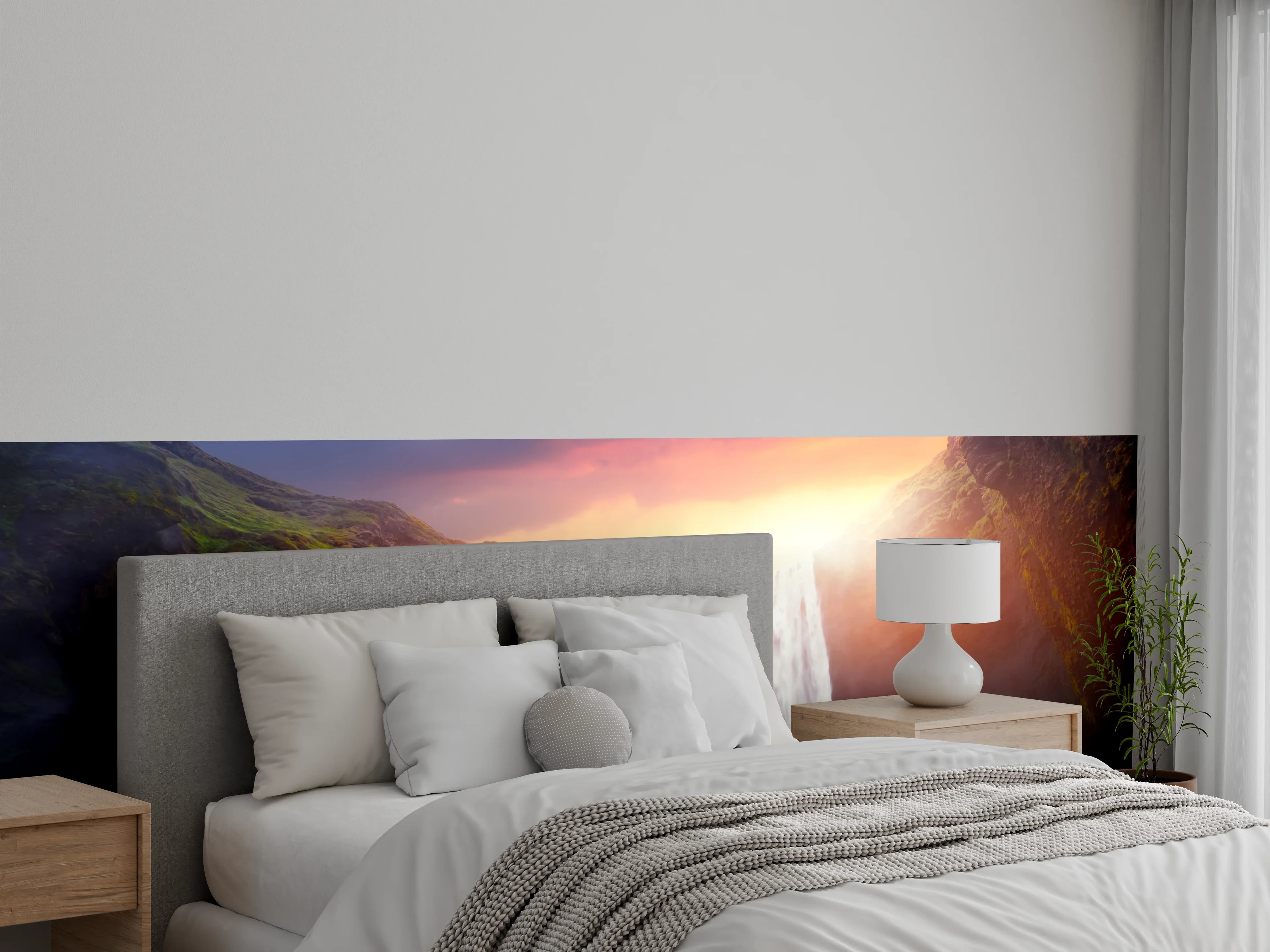 Wandverkleidung Schlafzimmer - Majestätischer Wasserfall Sonnenuntergang