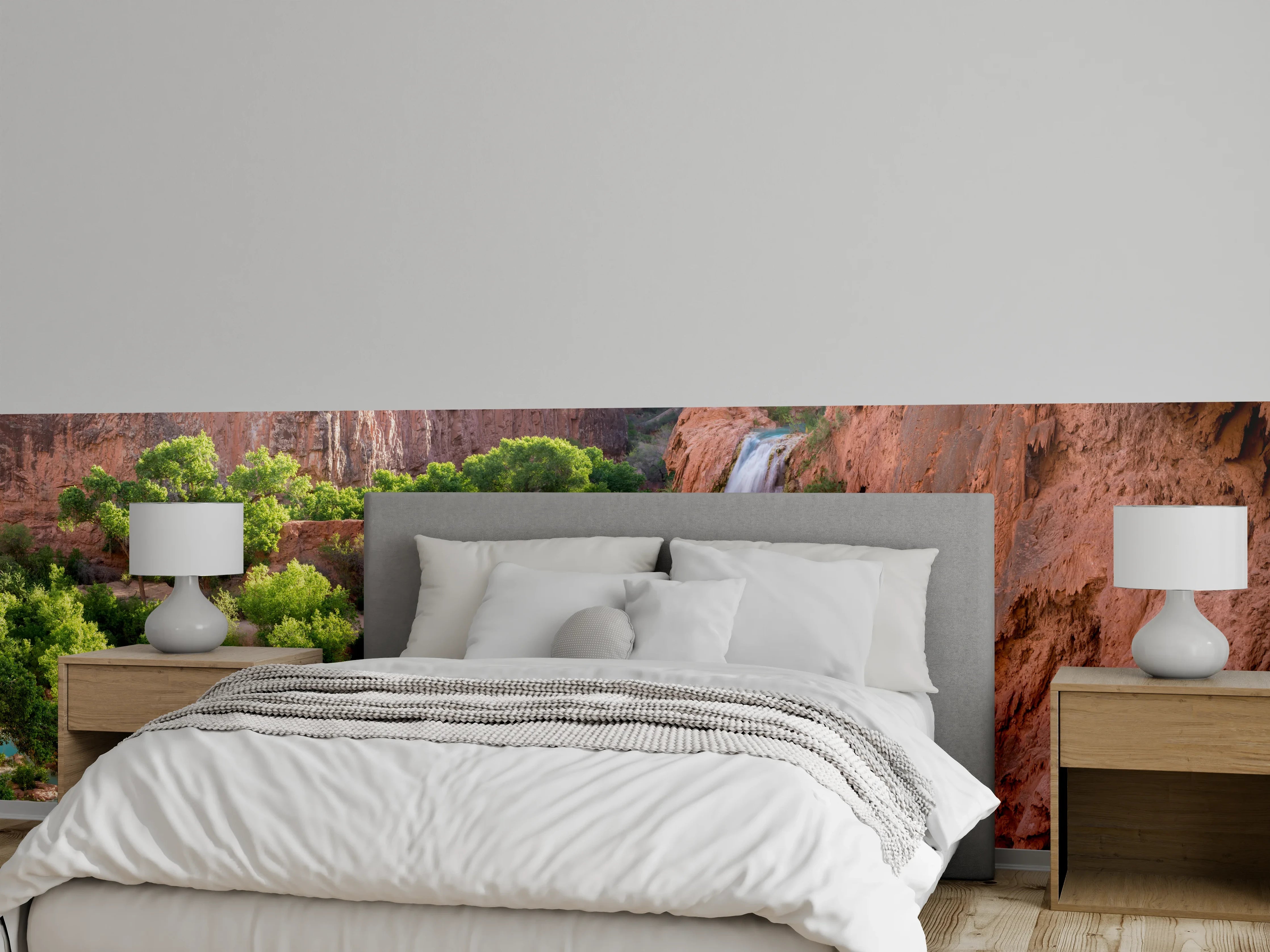 Wandverkleidung Schlafzimmer - Majestätischer Wasserfall in Felsenlandschaft