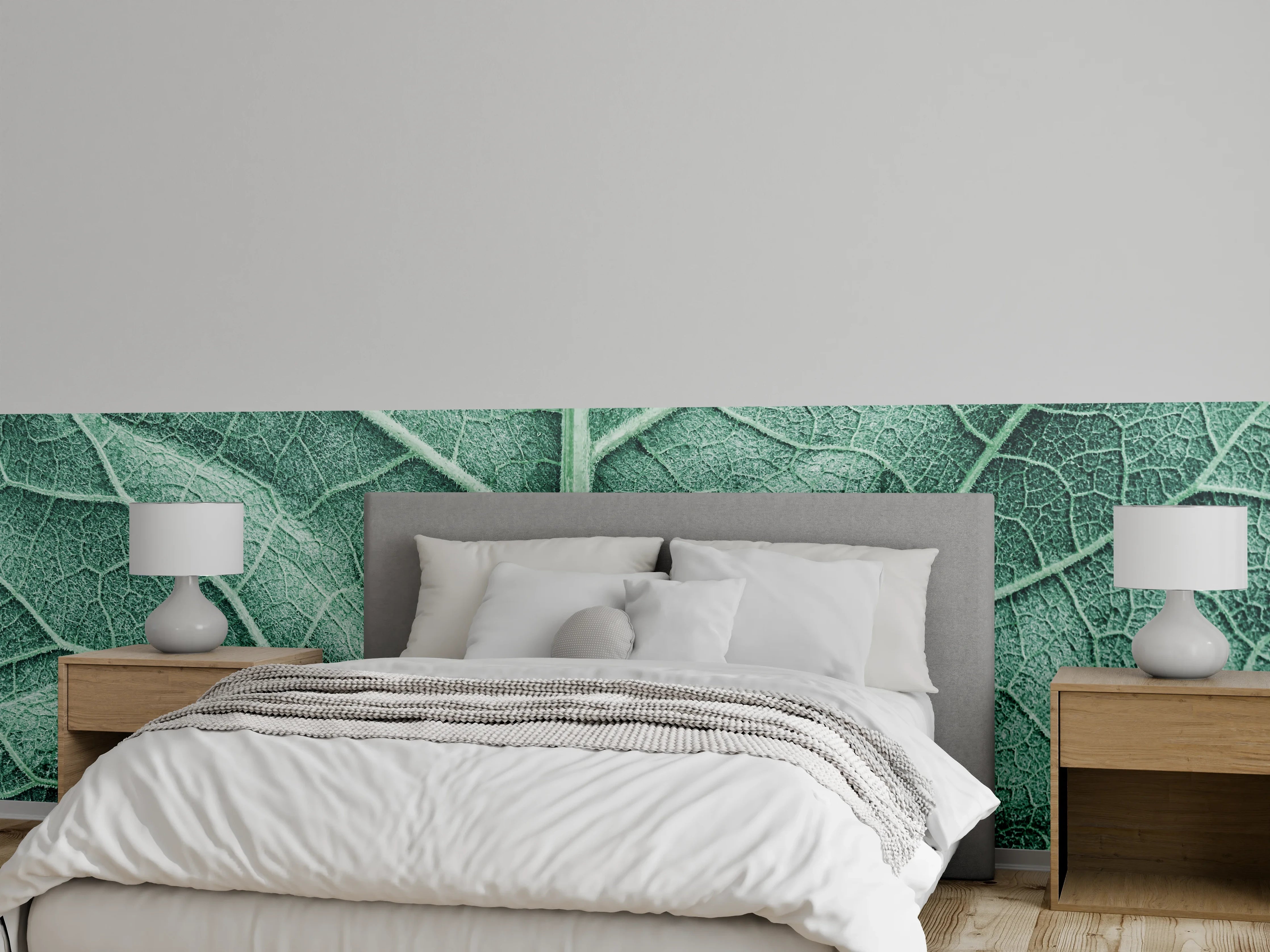 Wandverkleidung Schlafzimmer - Makroaufnahme Blattstruktur in sanftem Grün