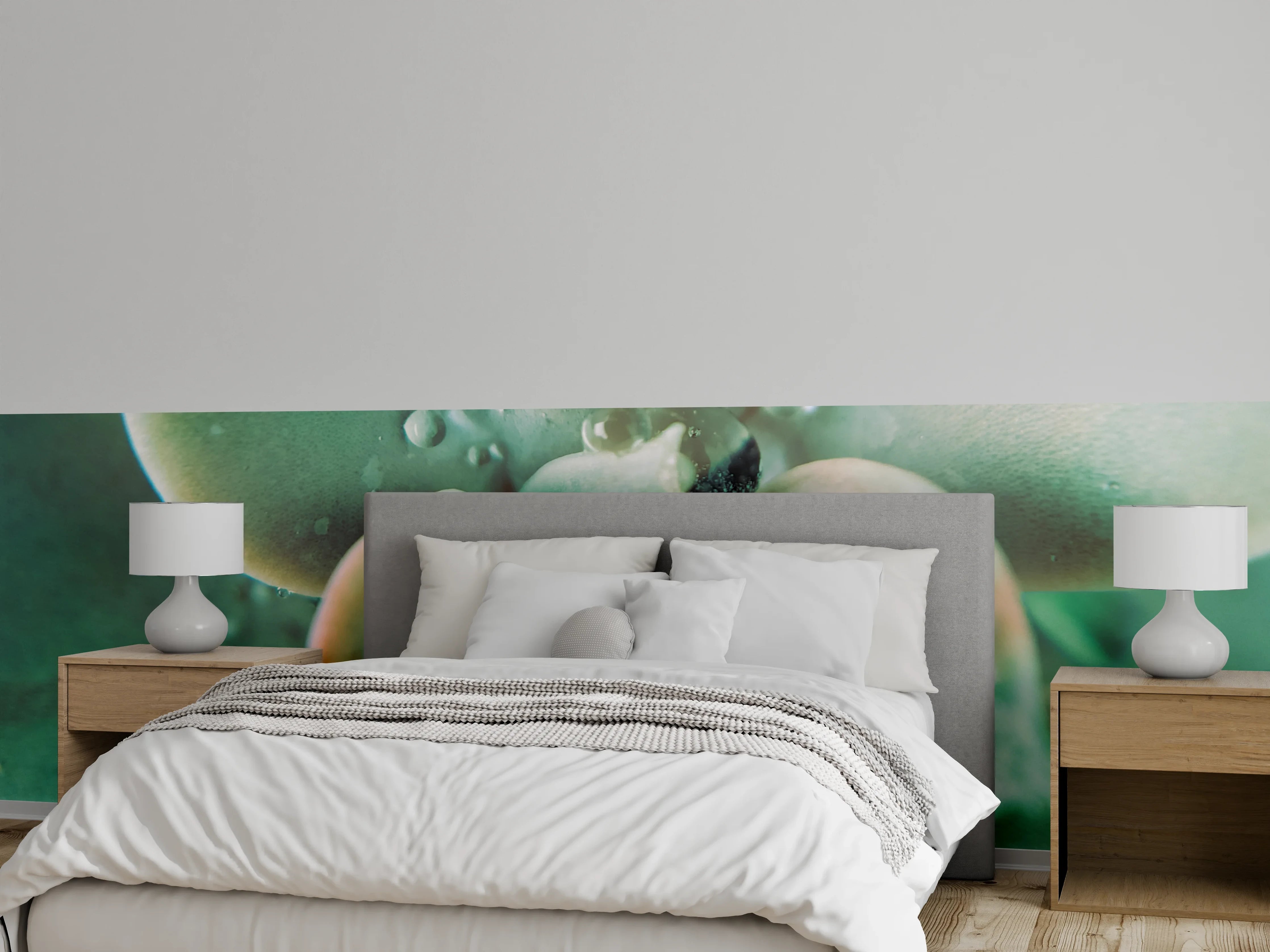 Wandverkleidung Schlafzimmer - Makroaufnahme Sukkulente: Frische Tropfen-Detail