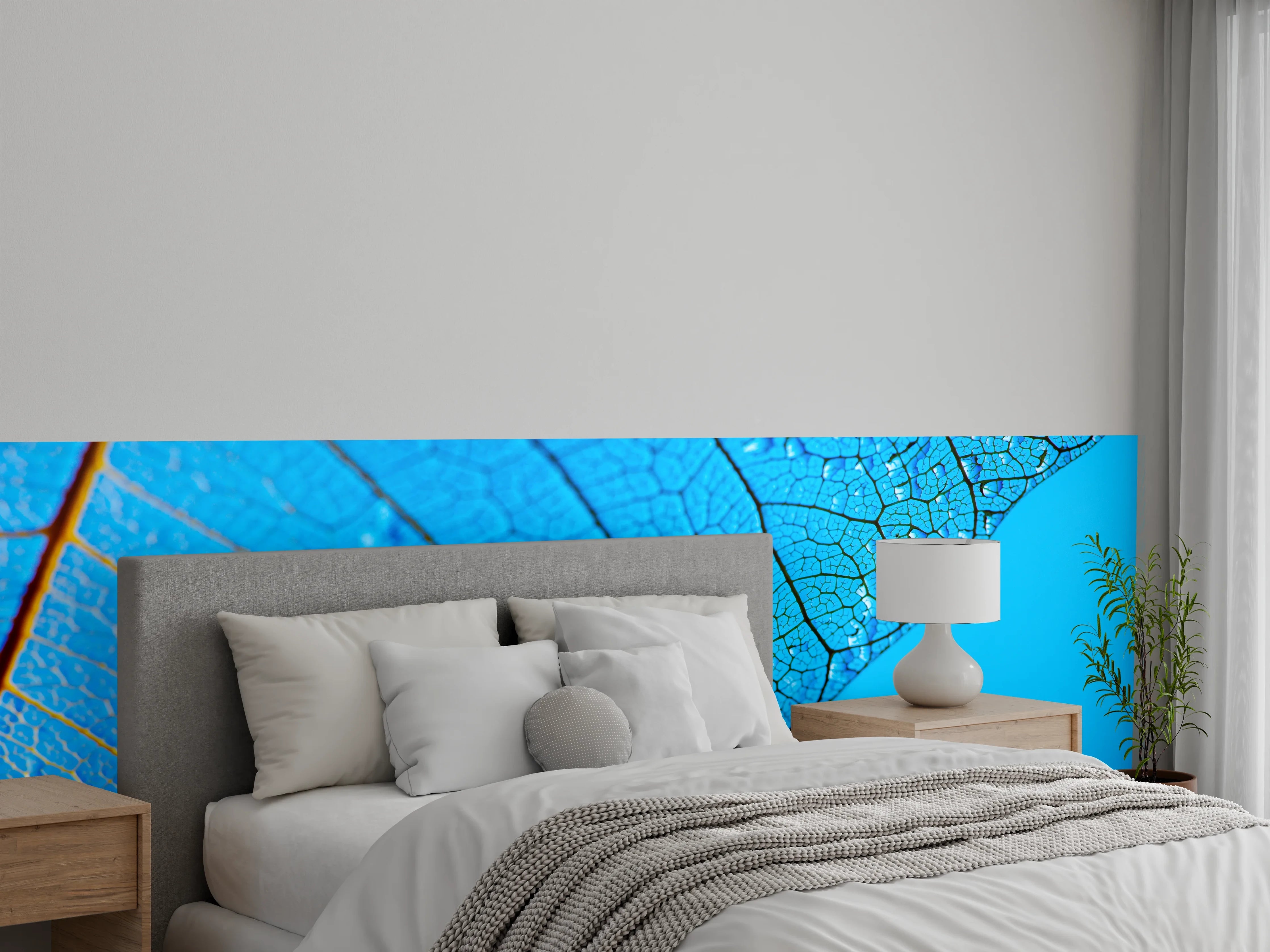 Wandverkleidung Schlafzimmer - Makroaufnahme eines blauen Blattes