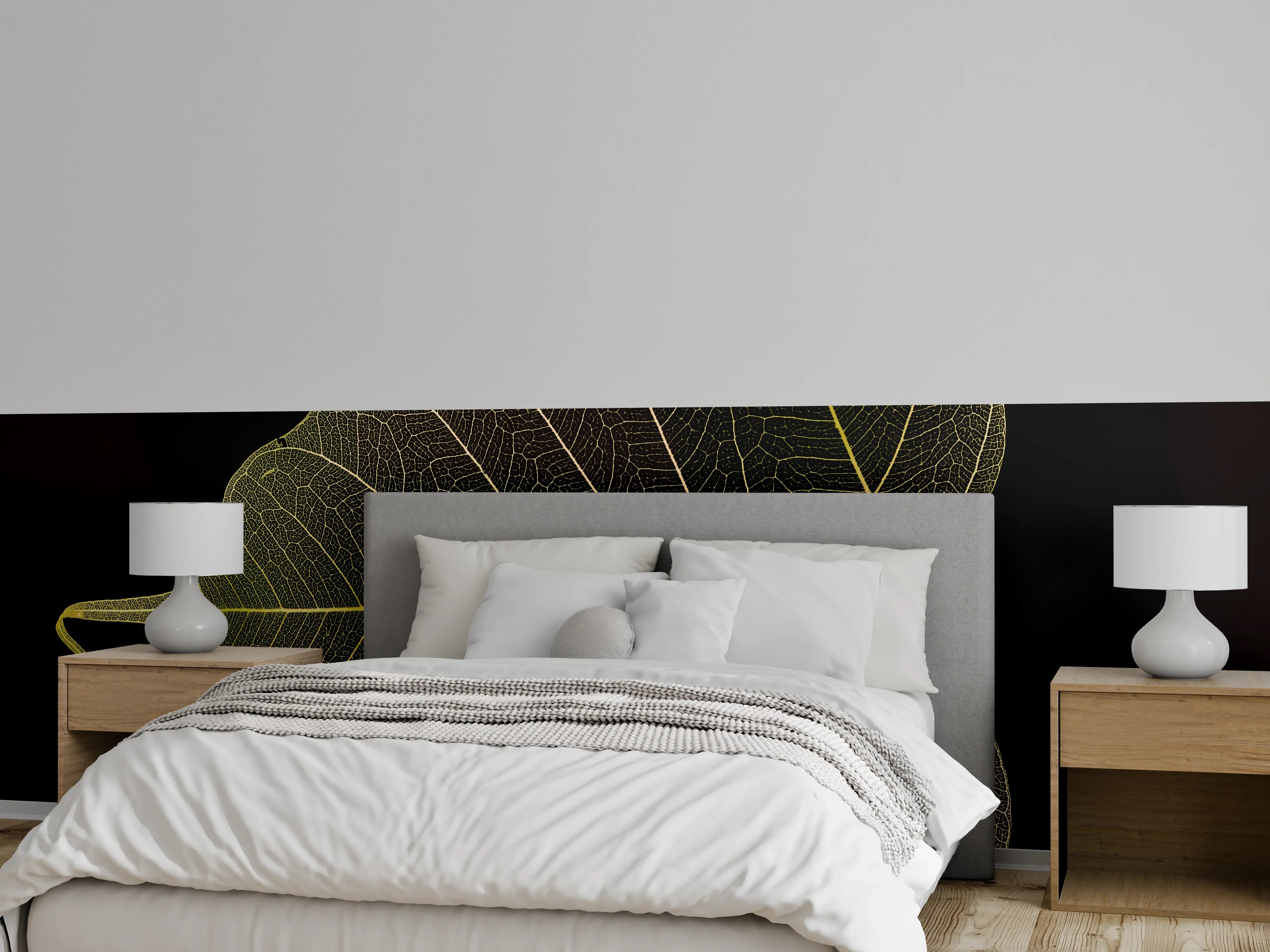 Wandverkleidung Schlafzimmer - Makrofotografie Blattstruktur Gelb