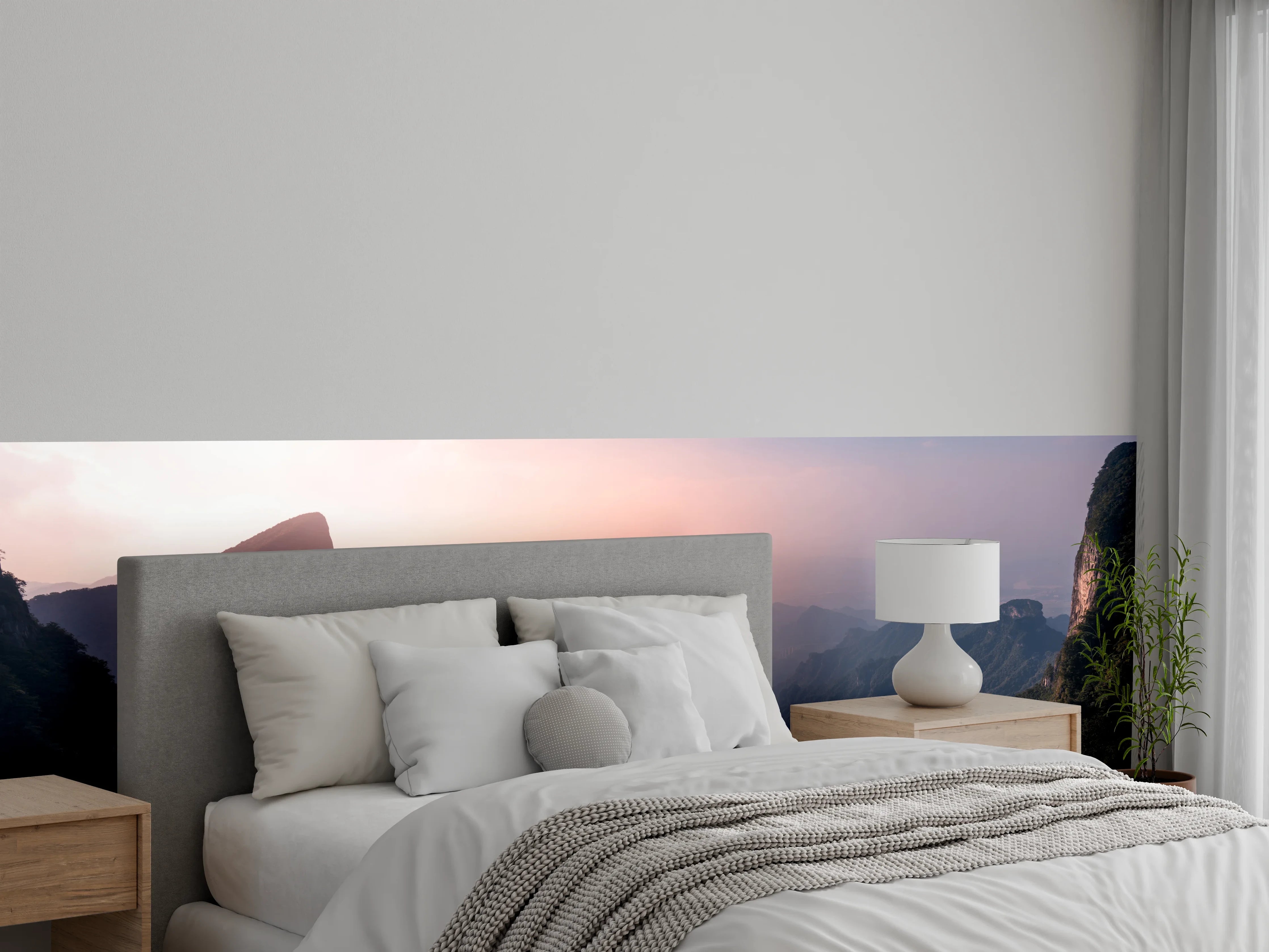 Wandverkleidung Schlafzimmer - Malerische Berge im Sonnenuntergang